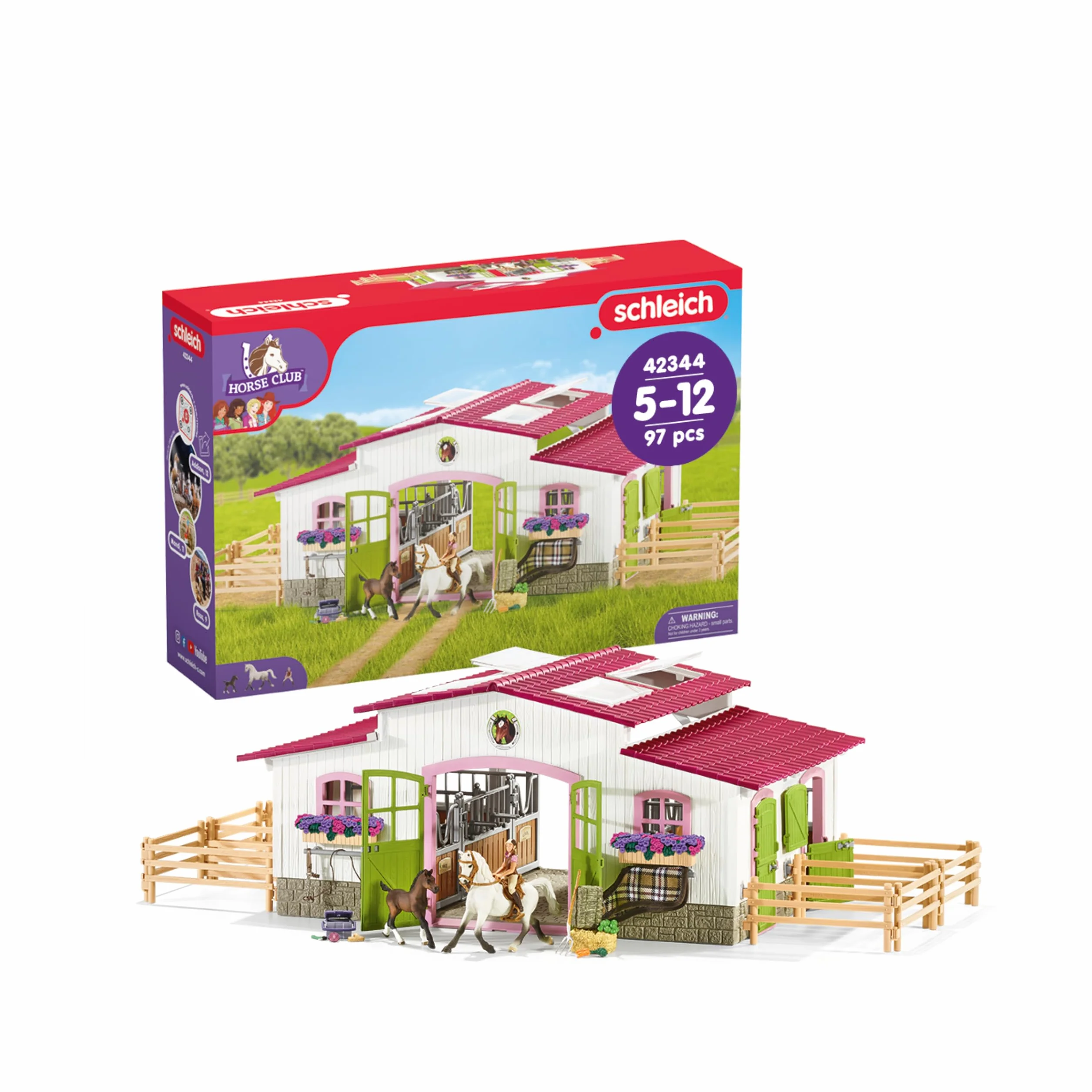 Schleich HORSE CLUB Stajnia z jeźdźczynią i końmi 42344 Zestaw 97 elementów Zabawka od 5 lat