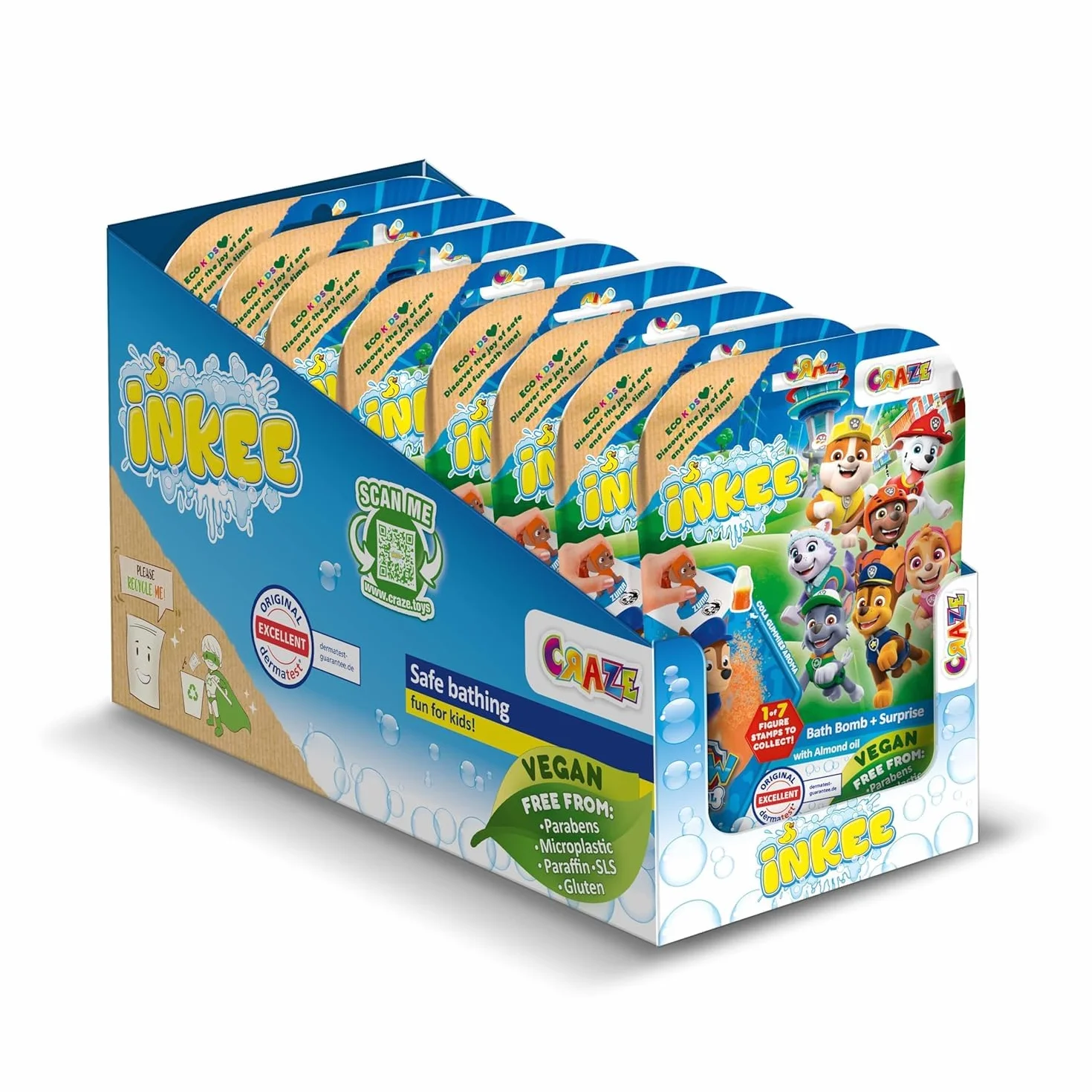 INKEE Surprise Paw Patrol – Bomby do Kąpieli dla Dzieci z Niespodzianką z Aromatem Gumy Cola, Psi Patrol Zabawka do Wanny od 3 Lat, 8 Sztuk