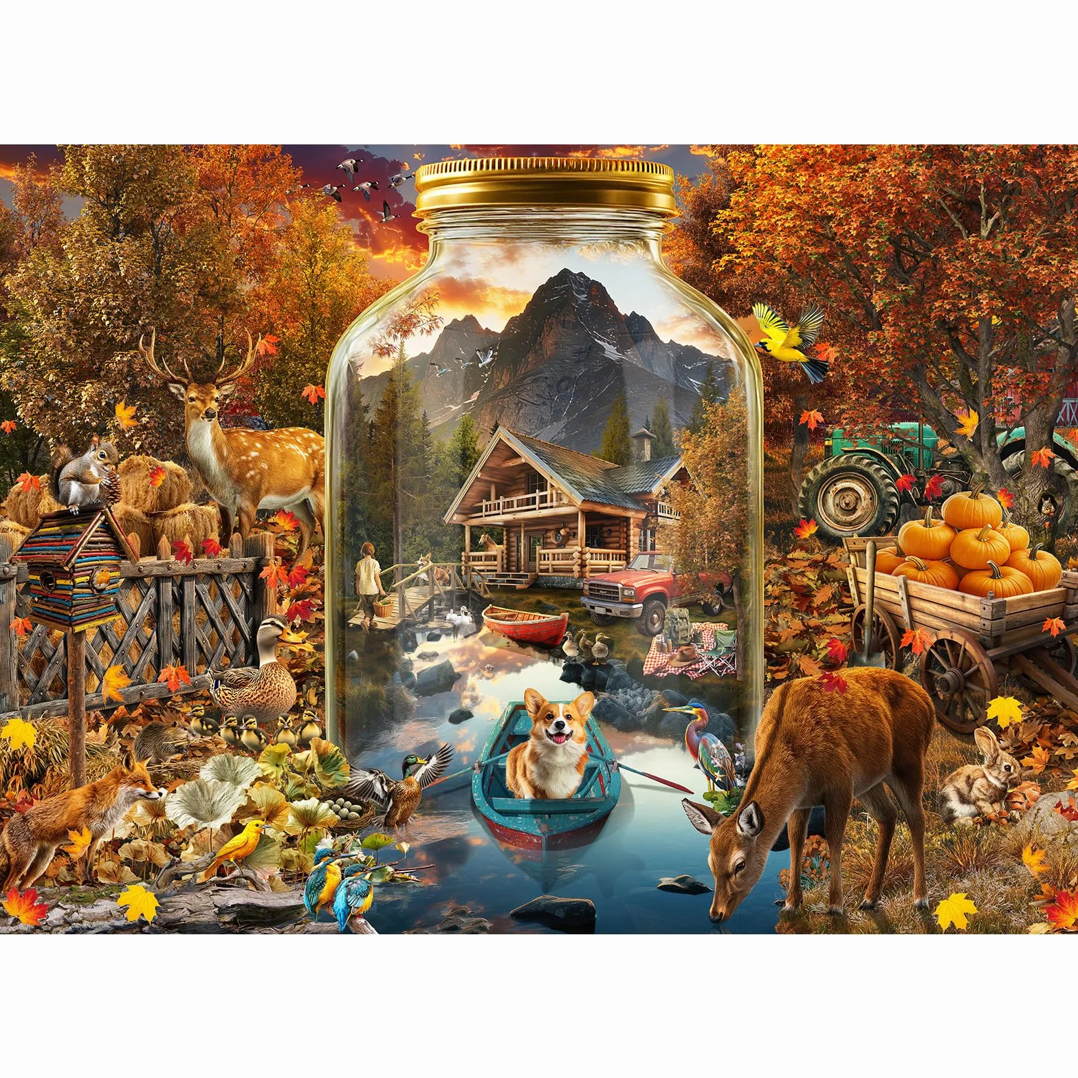 HUADADA Puzzle 1000 elementów dla dorosłych, wysokiej jakości matowy nadruk olejny, przyjazne dla oczu, dla miłośników puzzli, motyw puzzli: jesienny krajobraz w szkle