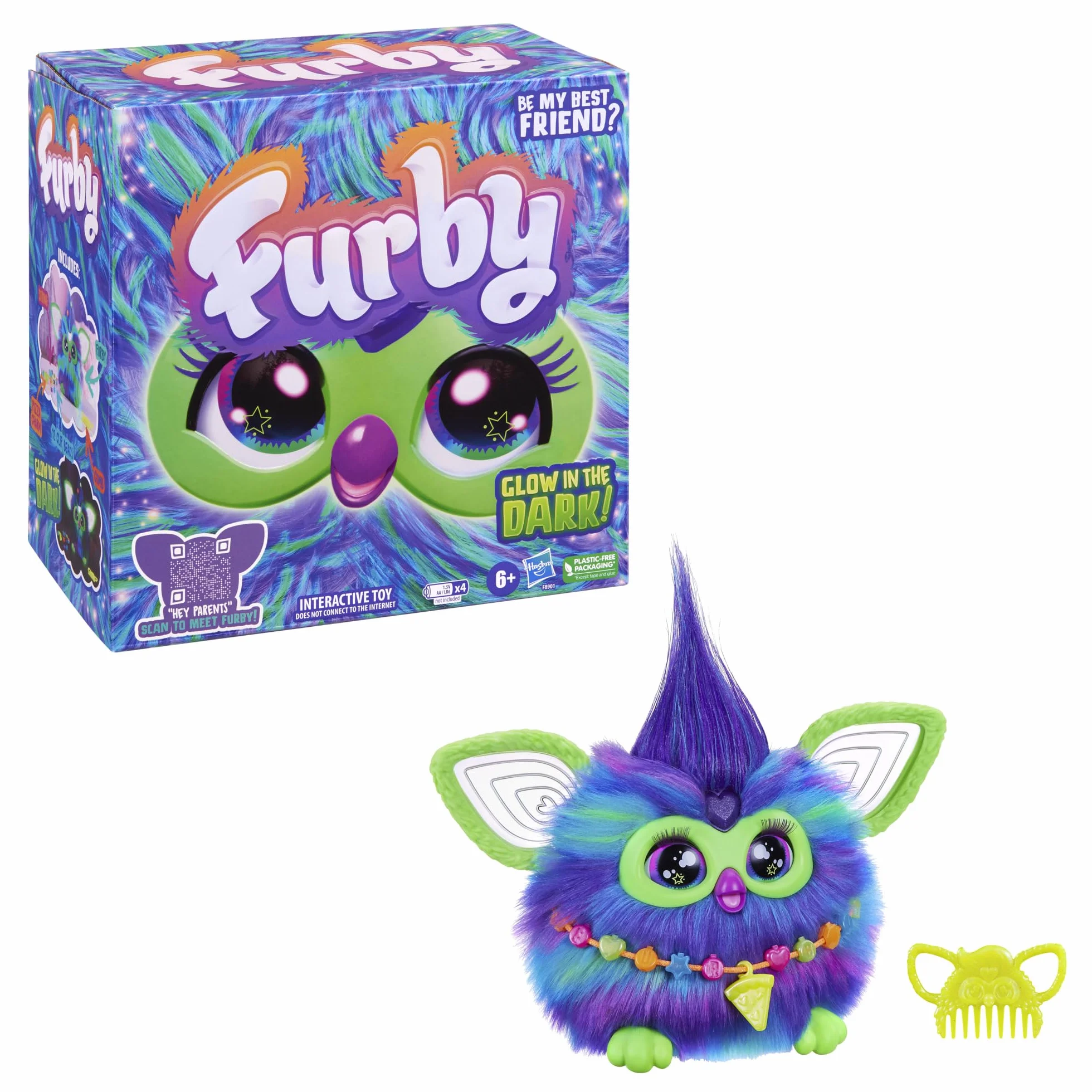Furby Edycja Galaxy, świecąca, 15 modnych akcesoriów, interaktywne pluszowe zabawki dla dzieci w wieku 6 lat, głos animatroniczny (tylko Amazon)