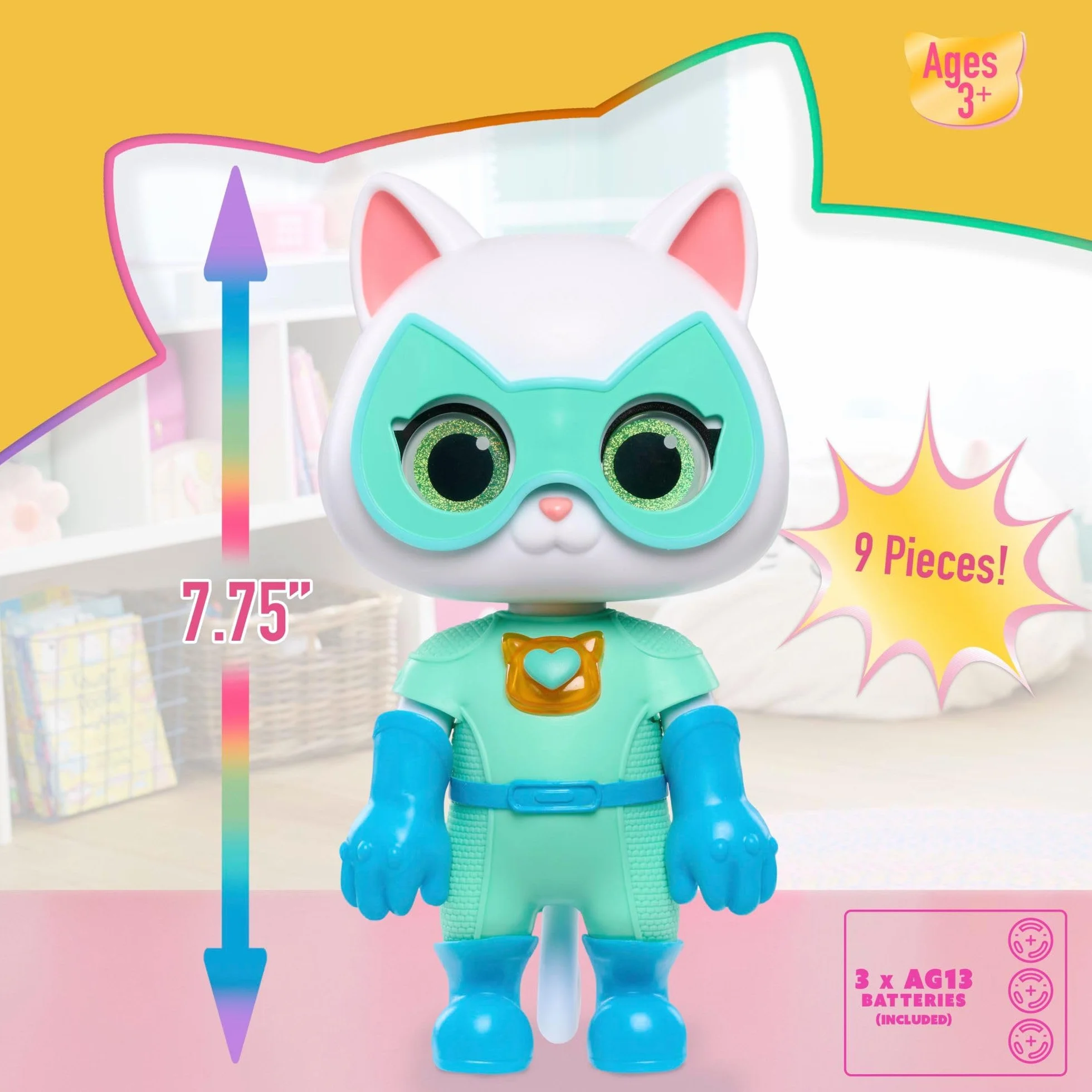 Just Play Bitsy Superkotki Disney Junior 20 cm wysokości, 9 akcesoriów, gry imitacyjne, zabawki dla dzieci od 3 lat