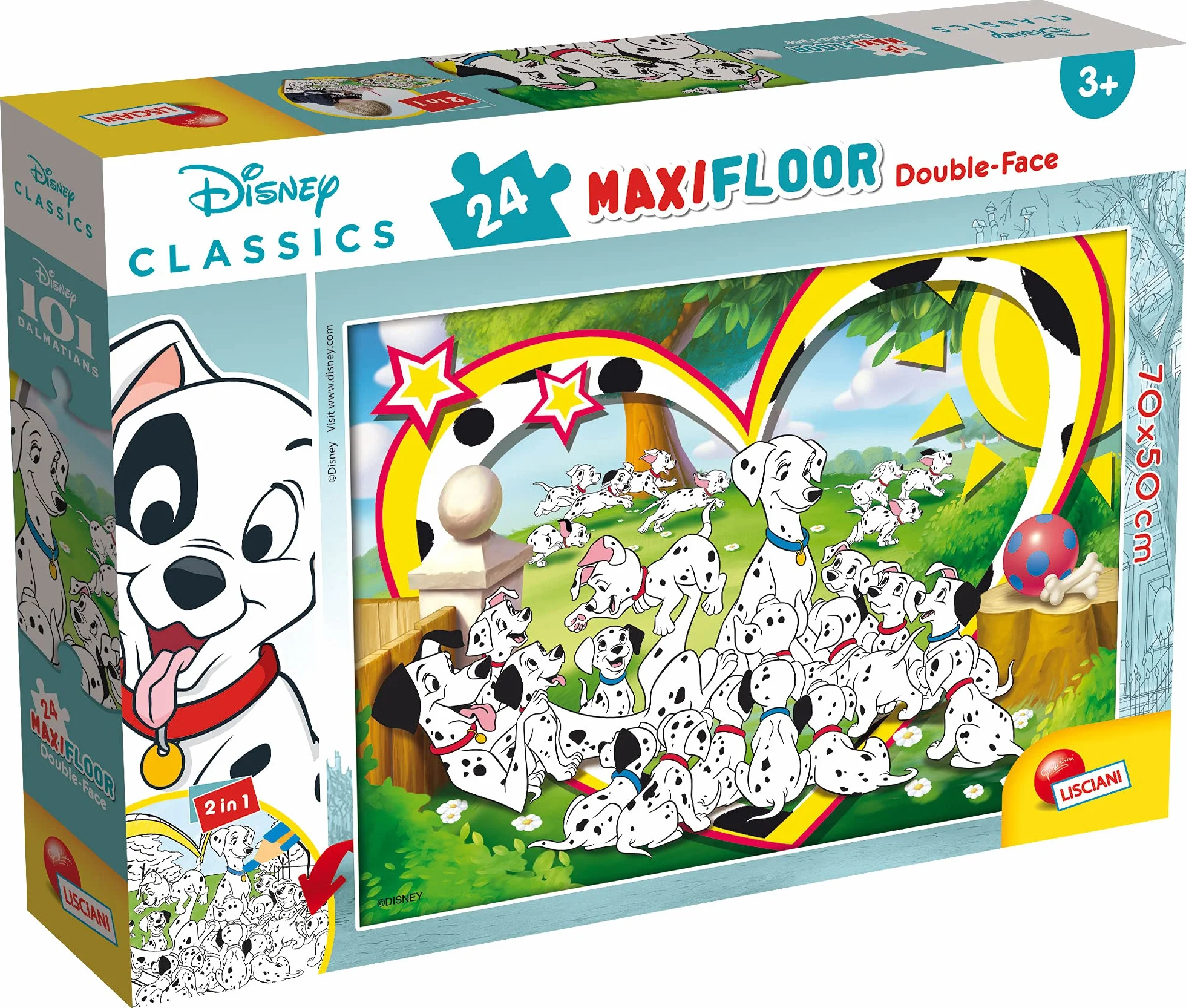 Lisciani Puzzle Maxi Floor 24 piezas 2 en 1 Doble Cara Disney 101 Dálmatas