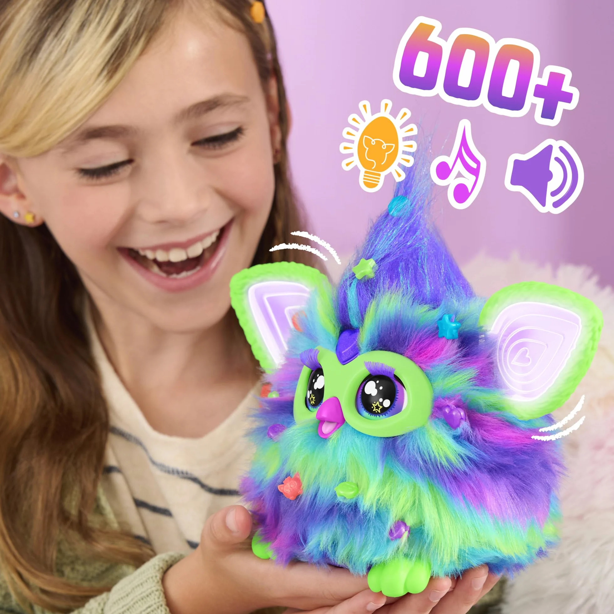 Furby Edycja Galaxy, świecąca, 15 modnych akcesoriów, interaktywne pluszowe zabawki dla dzieci w wieku 6 lat, głos animatroniczny (tylko Amazon)