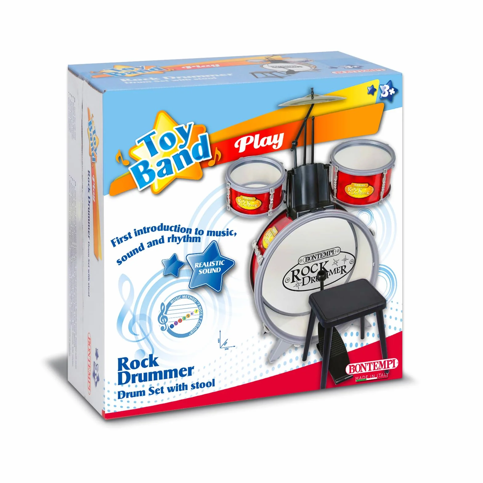 Bontempi | BeatMaster - Perkusja dla dzieci z realistycznymi dźwiękami i mnóstwem zabawy, czerwono-przezroczysta, 500x500x680 mm