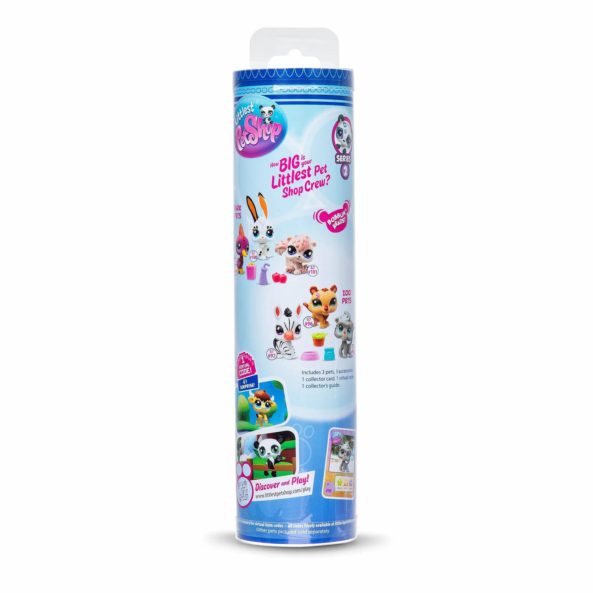 BANDAI Littlest Pet Shop Pack 3 Zoo Pets BF00597 Zestaw 3 Zwierząt, Akcesoria, Karta kolekcjonerska i wirtualny kod, Generacja 7, Zwierzęta #96, #97, #98, Dzieci w wieku 4 lat +