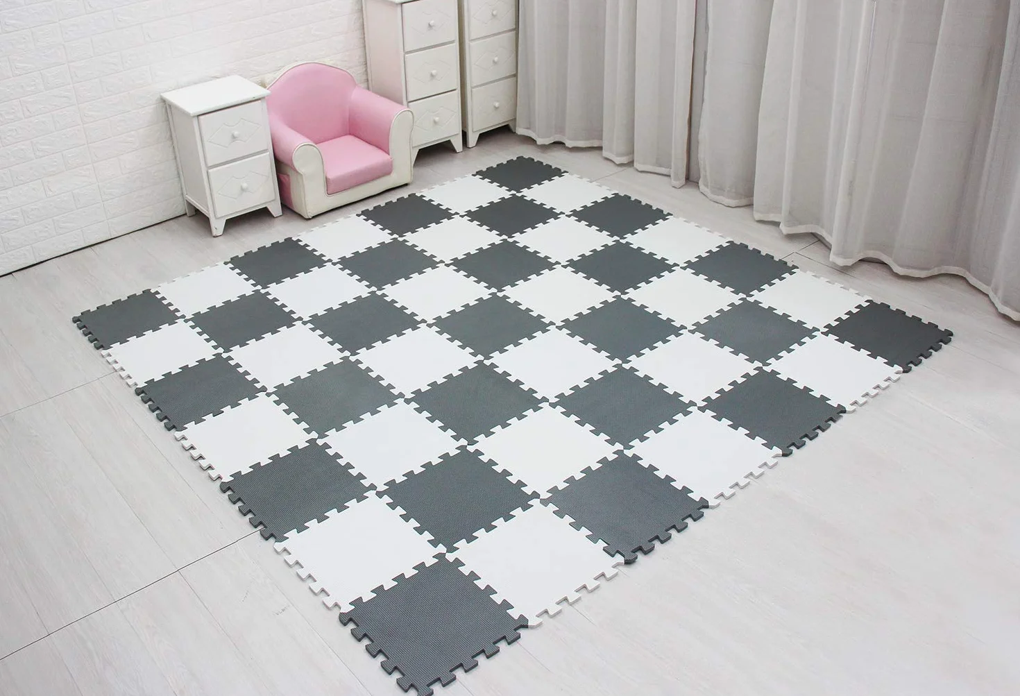 Meiqicool Mata do Zabawy Piankowa Puzzle dla Dzieci Biała i Szara 0112