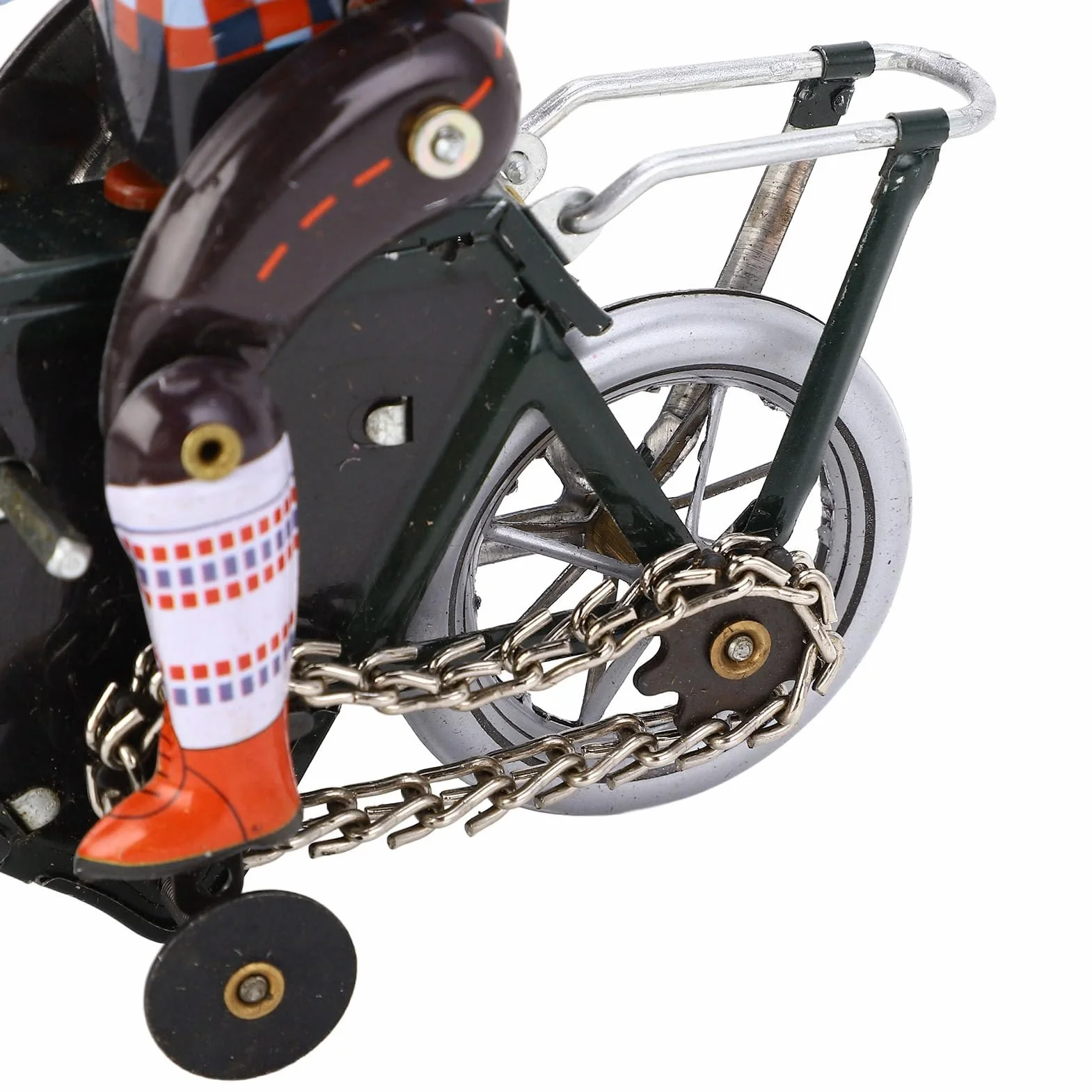 Alomejor Retro chłopiec mechanizm zegarowy zabawka jeździectwo rower prowadzi psa na polowanie, ręcznie robiona blaszana zabawka do kolekcji, dekoracja domu