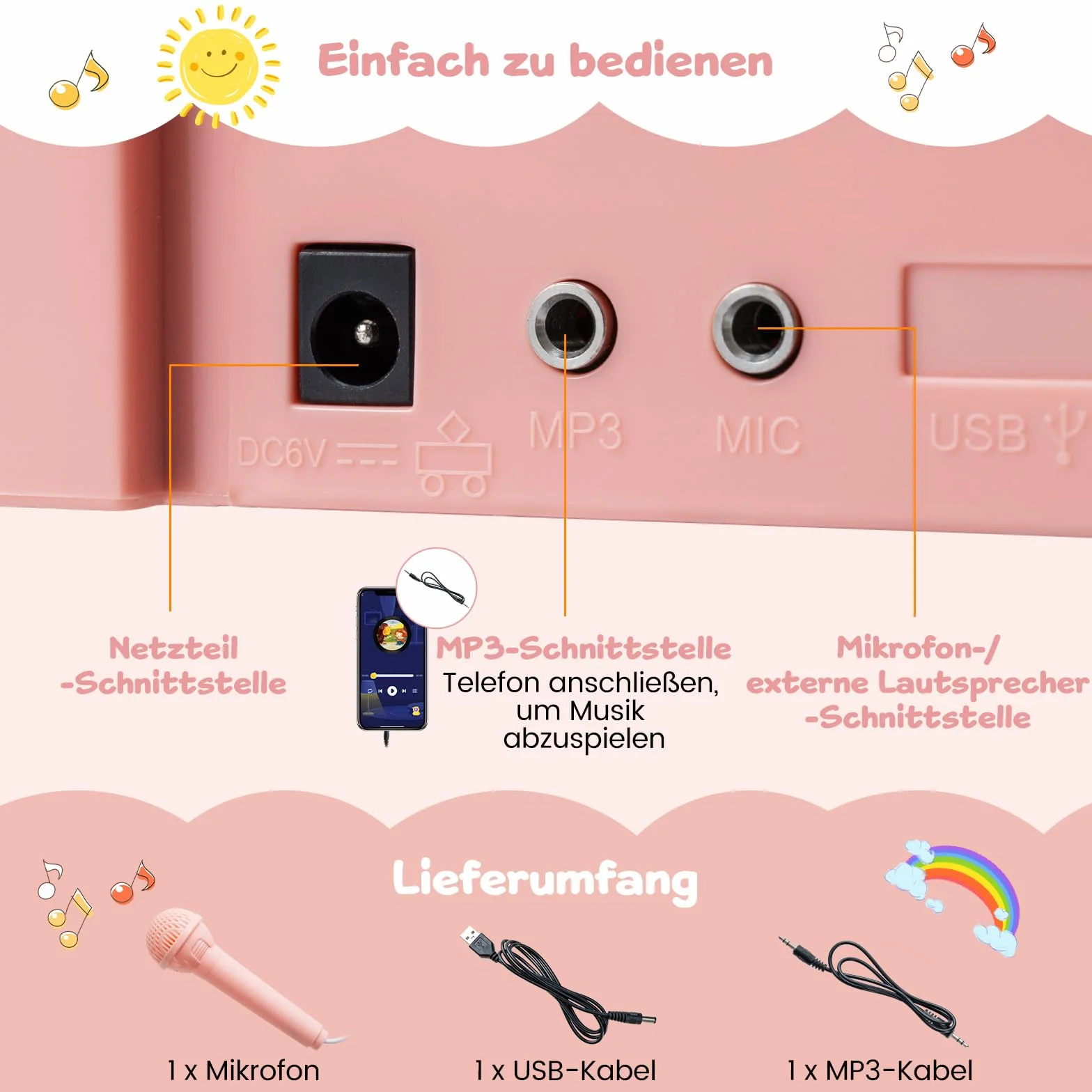 COSTWAY Klawiatura dla dzieci z 25 przyciskami, elektroniczna z taboretem, mikrofonem i stojakiem na nuty, przenośny instrument muzyczny, pianino dziecięce, klawiatura fortepianowa dla dzieci od 3 lat