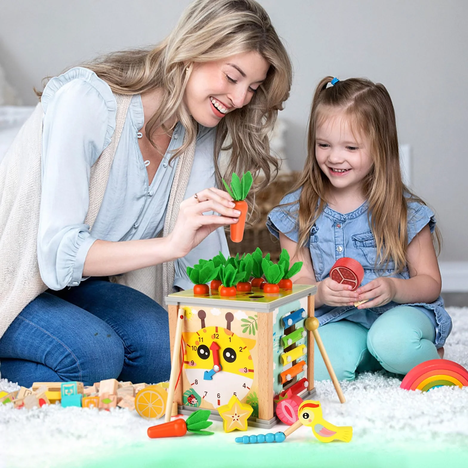 Kostka aktywności dla niemowląt 1 rok, 7 w 1 kostka, interaktywne gry dla niemowląt, drewniana zabawka sensoryczna, edukacyjna kostka aktywności, zabawka Montessori, prezent na Boże Narodzenie,