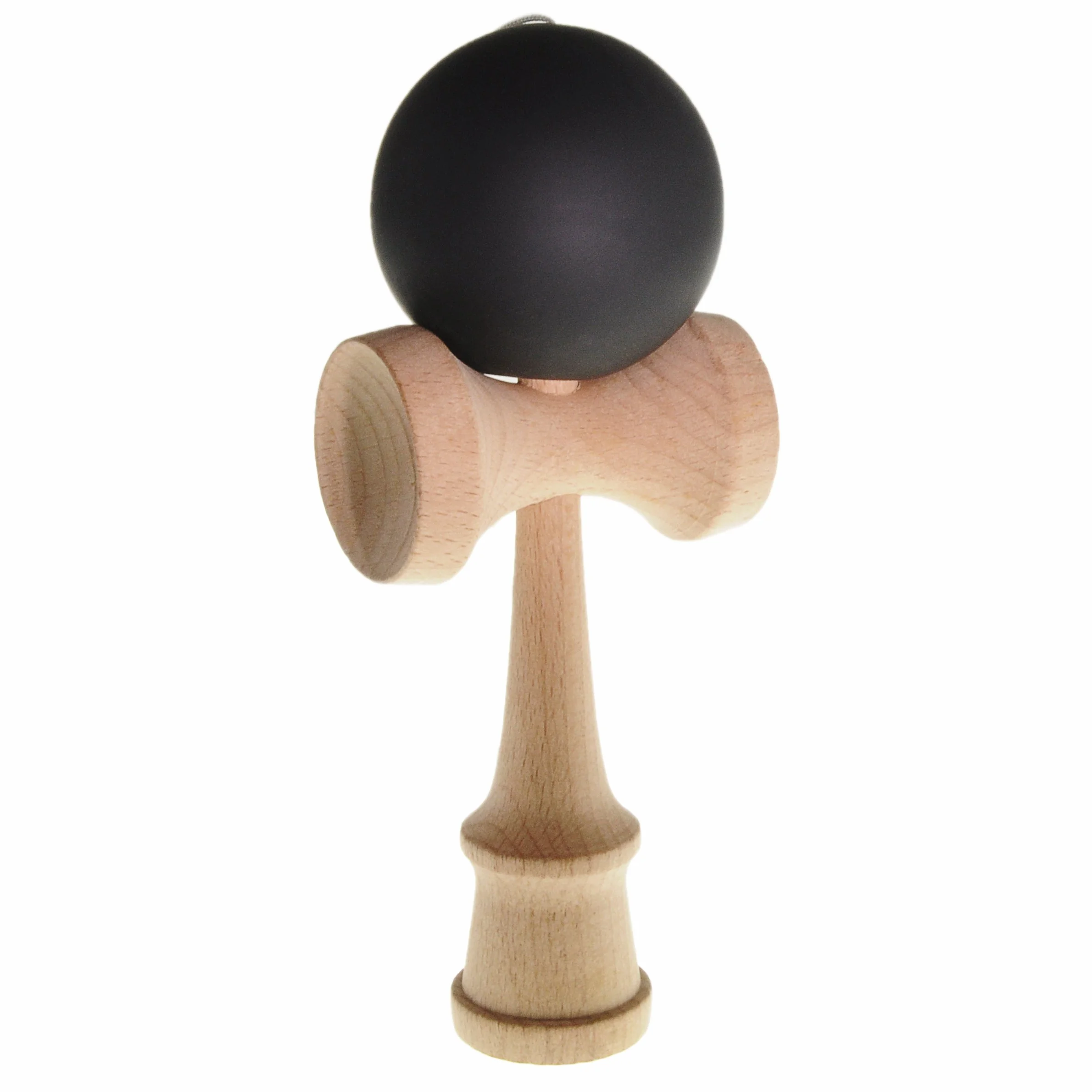 Ganzoo Kendama drewniana bukowa, tradycyjna japońska gra do balansowania i zręczności, uchwyt ergonomiczny, 3 talerze, kula 6 cm na sznurku nylonowym, szer. 6,8 cm, czarny + drewno