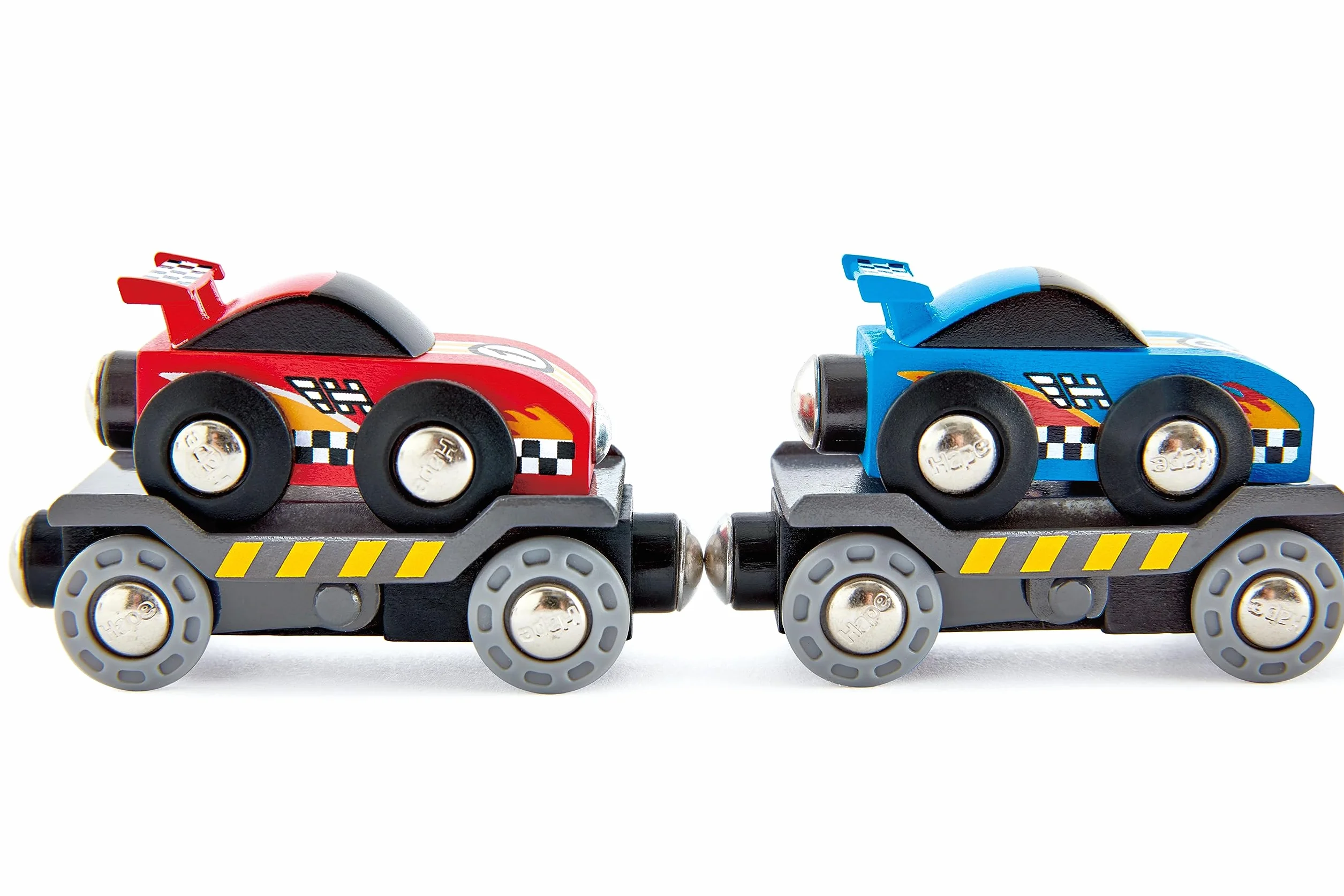 Hape E3735 Race Car Transporter Railway Engine - Wooden Train Track Accessories