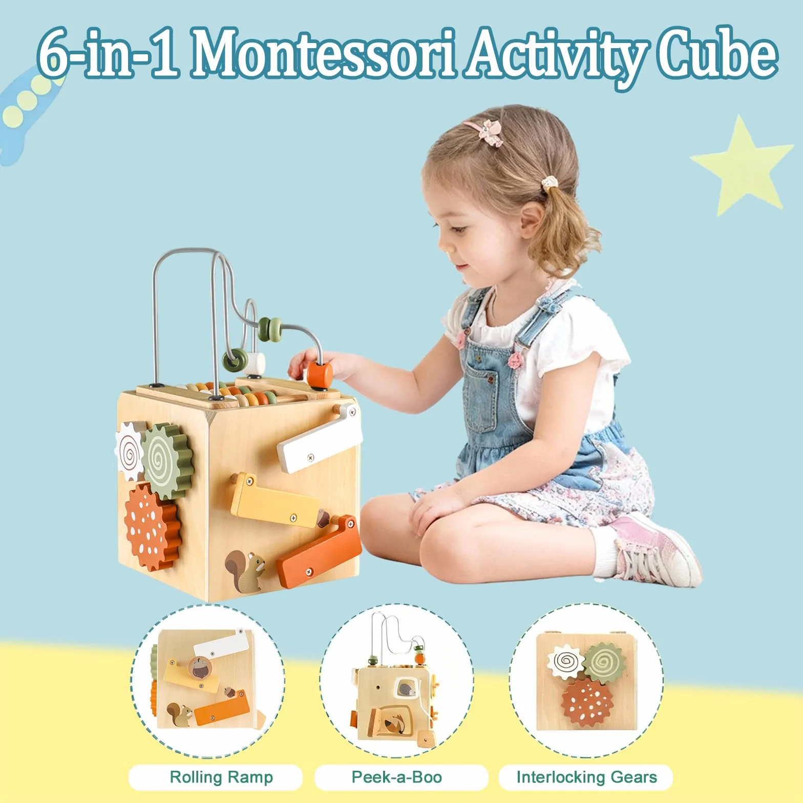 Zabawki Montessori dla dzieci w wieku 1 2 3 4 lat, drewniana kostka aktywności, sorter kształtów, zabawka do upuszczania i toczenia, prezenty na pierwsze urodziny dla chłopca i dziewczynki