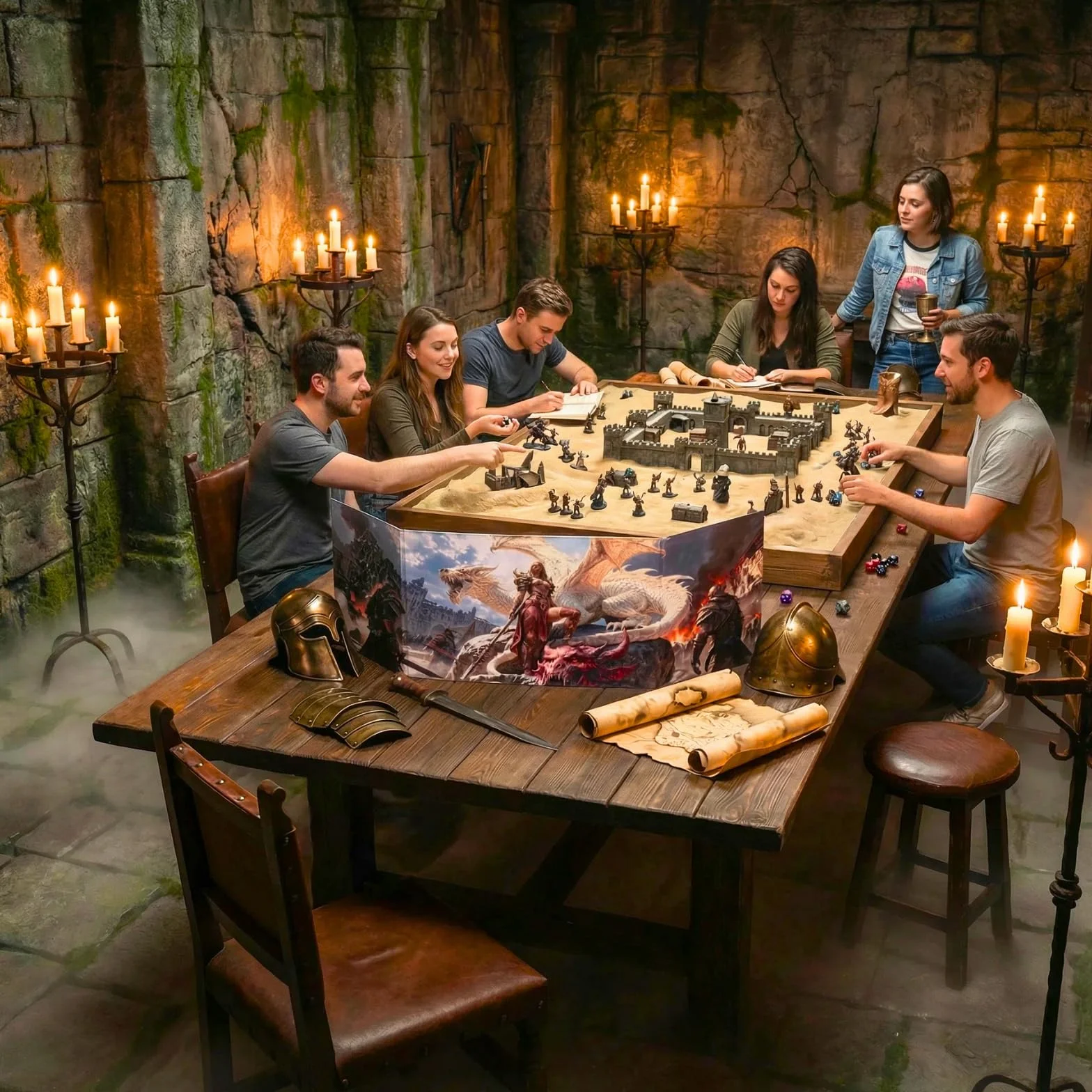 DND 5e DM ekran 8-panelowy sztuczna skóra deluxe z kołyszącymi się kieszeniami na mokro i Dungeon Master Cheat Sheets Dungeons and Dragons GM Terrain Accessories D&D prezent dla mistrzów gier TTRPG