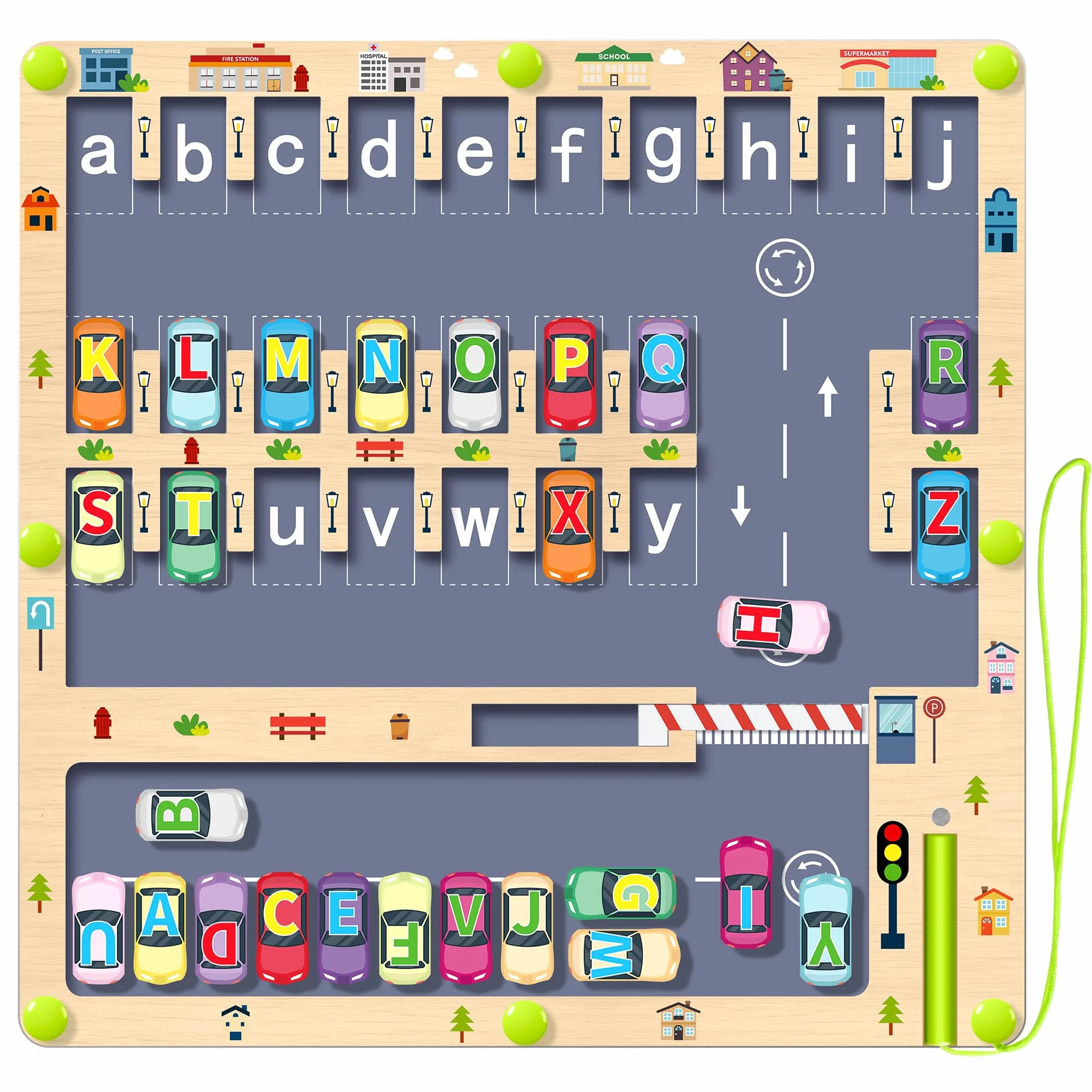 Gra magnetyczna Montessori, drewniany labirynt zabawka dla dzieci od 3 do 4 lat, alfabet, zabawka edukacyjna, zabawka motoryczna, zabawka sensoryczna dla dzieci 5-7, VL_MAGCAR26