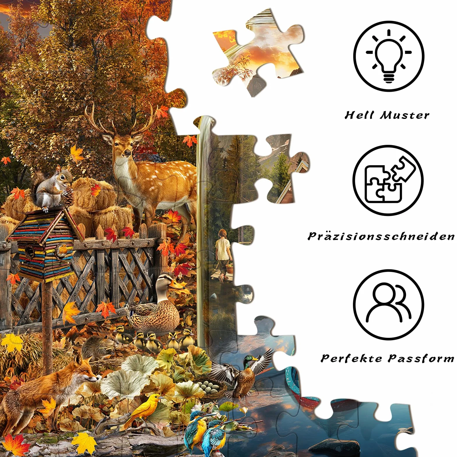 HUADADA Puzzle 1000 elementów dla dorosłych, wysokiej jakości matowy nadruk olejny, przyjazne dla oczu, dla miłośników puzzli, motyw puzzli: jesienny krajobraz w szkle
