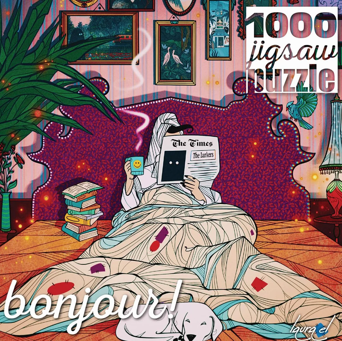Buffalo Games Bonjour - Laura El - Under The Covers - 1000-elementowe puzzle dla dorosłych - wymagające puzzle idealne na noce gier - gotowy rozmiar to 26,75 x 19,75