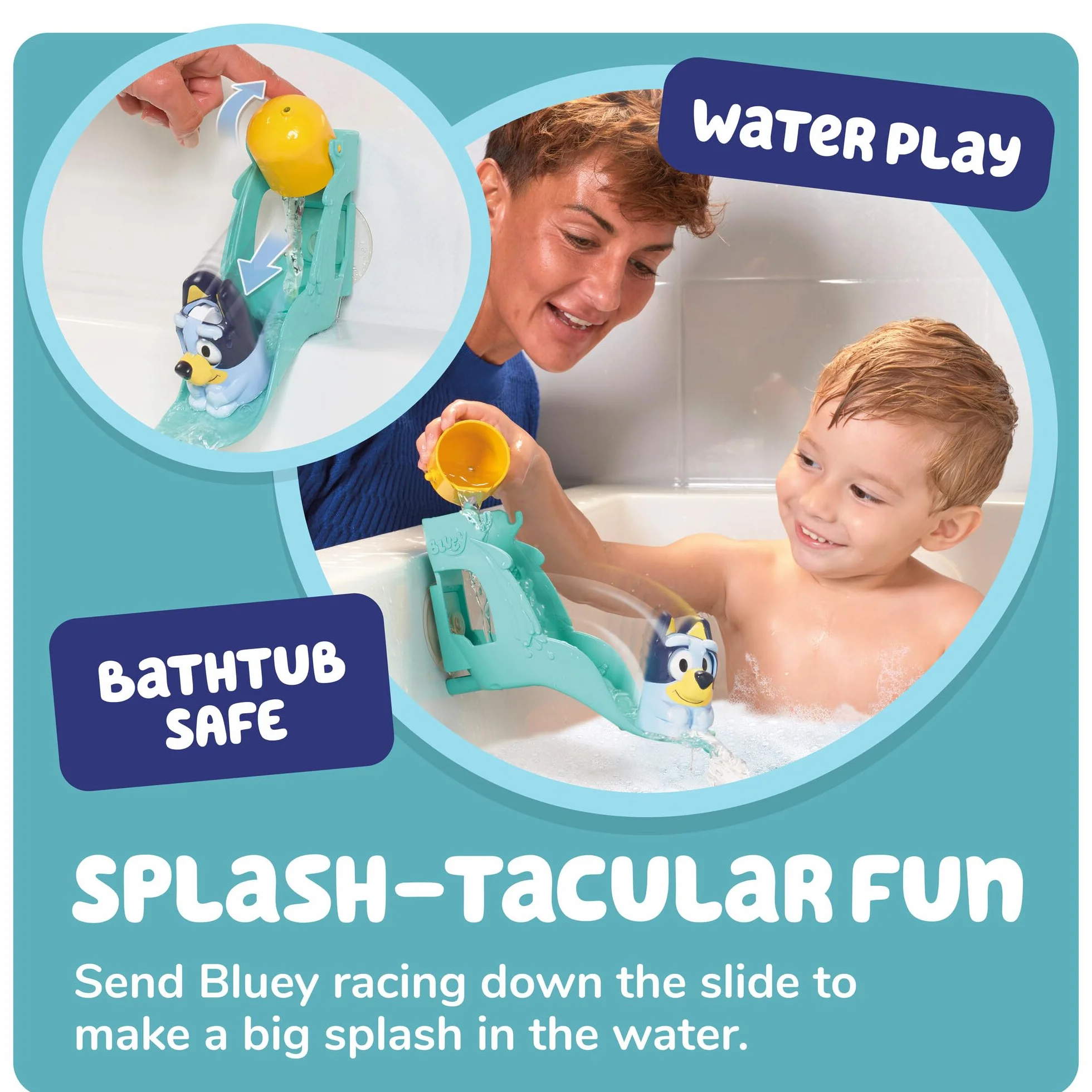 Toomies Blueys zjeżdżalnia wodna, zabawka do kąpieli dla małych dzieci, zabawa w wodzie z obrotowymi oczami, wspiera motorykę precyzyjną, z przyssawkami, od 18 miesięcy