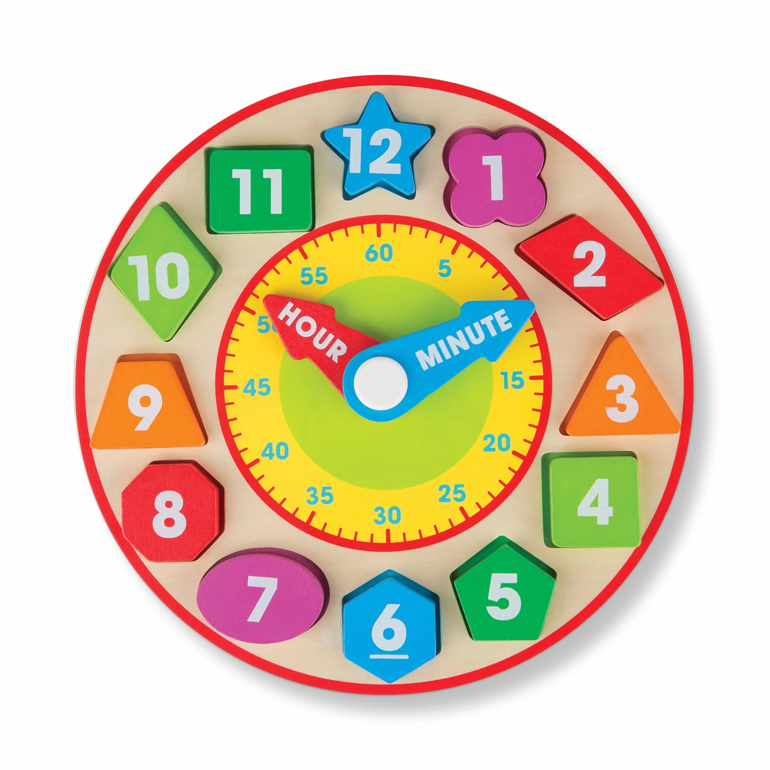 Melissa & Doug – zegar do sortowania kształtów (zabawka rozwojowa, solidna drewniana konstrukcja, umiejętność rozwojowa podawania godziny)