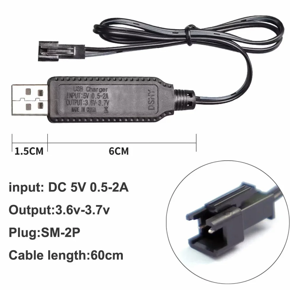 Kabel do ładowania akumulatora przewód USB do ładowania 3,6 V 3,7 V do akumulatorów LiPo zestaw SM-2-pinowa wtyczka używana na zabawkach RC Samochód cysterny ciężarówki pociągi łódź