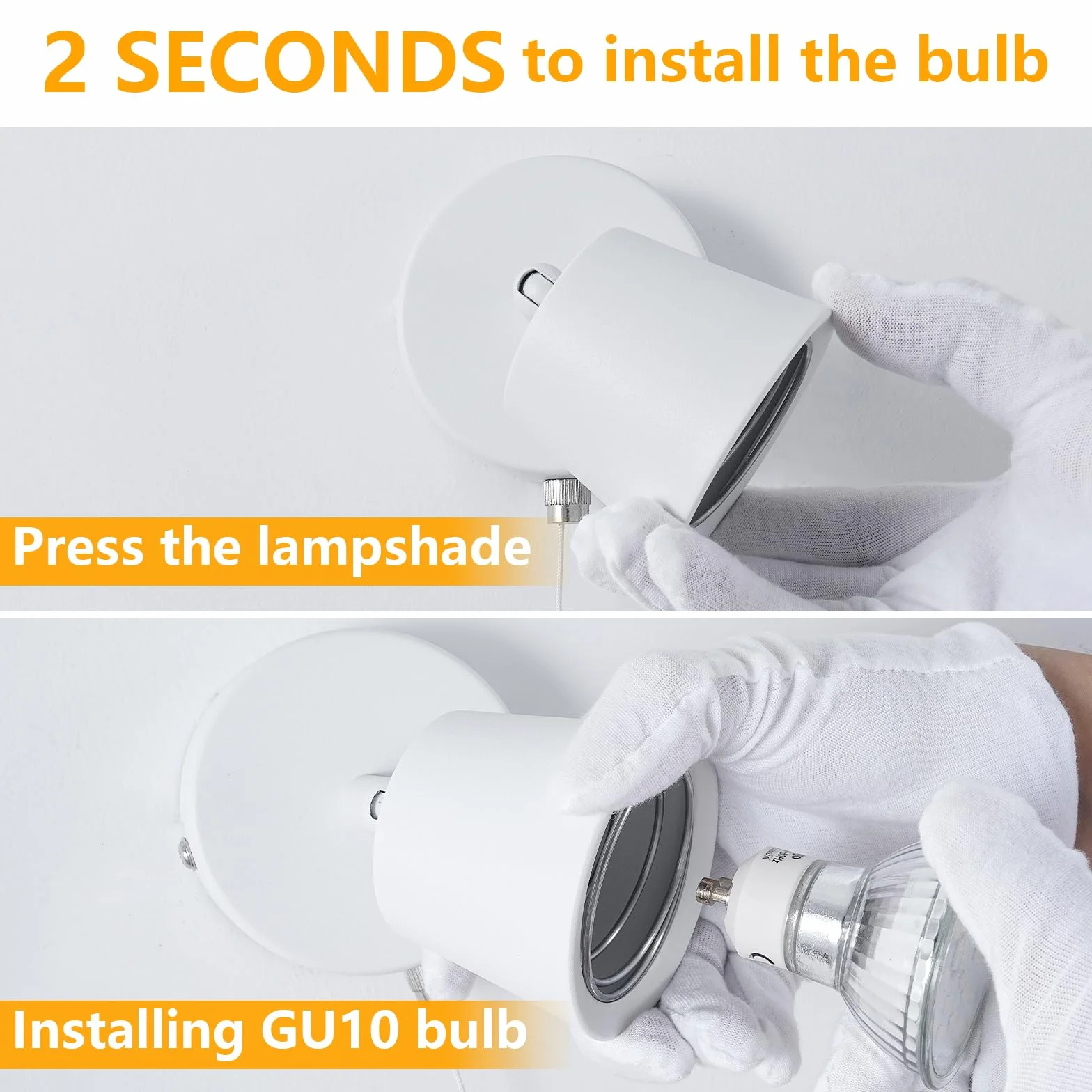 Biała lampa ścienna z przełącznikiem ciągowym GU10 – nowoczesna lampa do wnętrz, obracana o 350° – 50 W, przełącznik do sypialni, salonu, kuchni