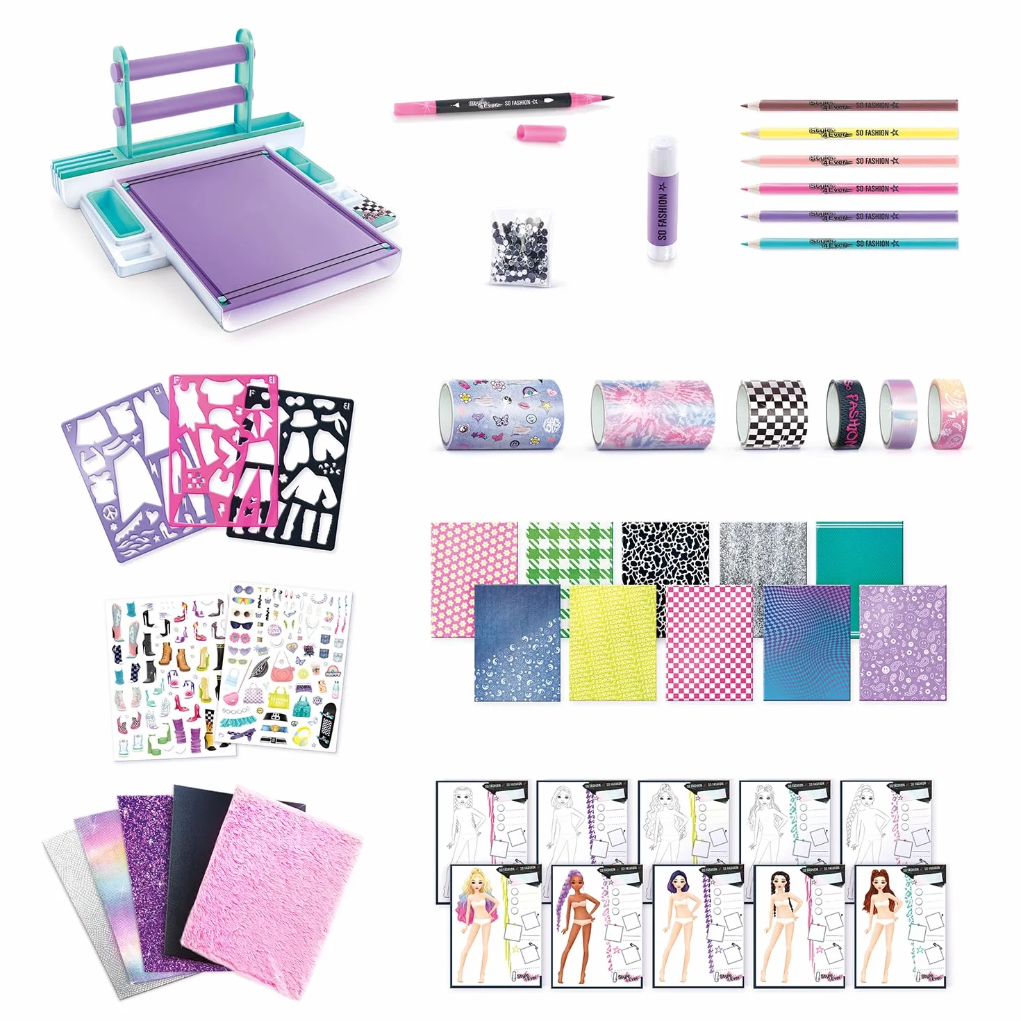 Canal Toys - Styl 4 Ever Fashion Designer Tablet Dziecko 6 lat + - Studio rysowania i kreatywnego wypoczynku z samoprzylepnymi tkaninami, szablonami, naklejkami i pisakami, aby stworzyć swoją kolekcję