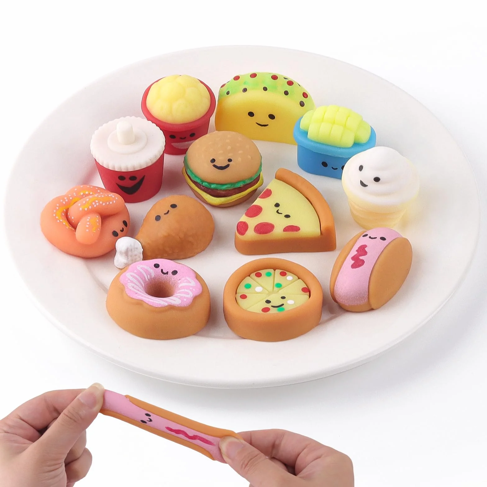 ANBOOR mini zabawki do fast foodów – 12 szt. miękkich zabawek Kawaii do walki ze stresem dla dzieci, mini zabawki typu junk food, na prezenty imprezowe i wypełnienia torby na gadżety