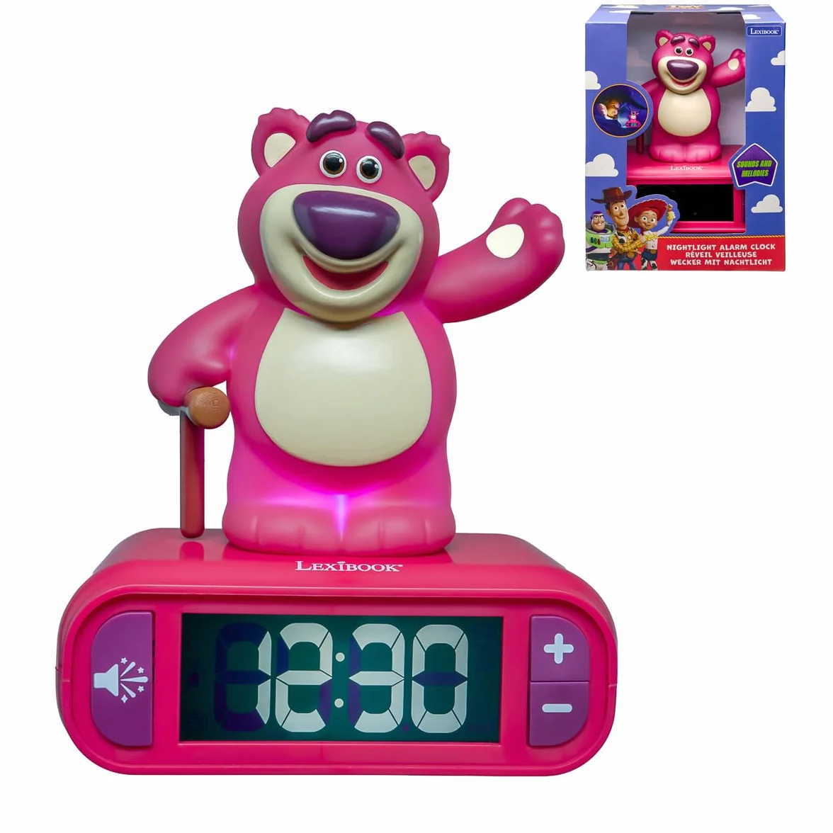 Lexibook, Disney Toy Story, Budzik nocna lampka Lotso, Postać świecąca, Efekty dźwiękowe, Wybór alarmów, Podświetlany ekran LCD, Funkcja drzemki, Fioletowy, RL800TS1LXB