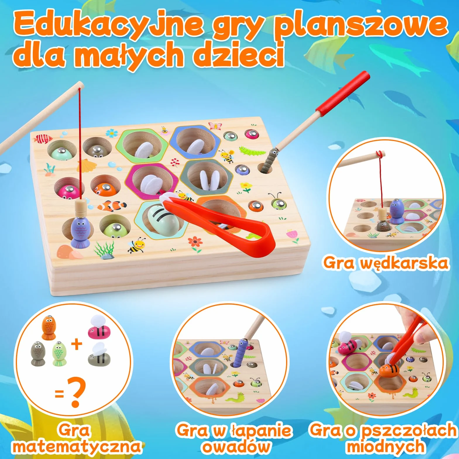 Magnetyczna gra wędkarska drewniane zabawki 3 w 1 dla dzieci Montessori edukacyjne prezenty