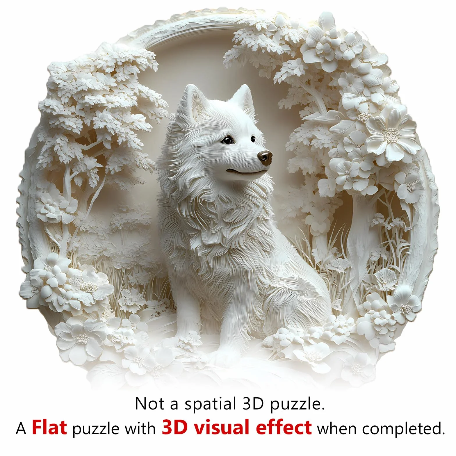 Puzzle drewniane dla dorosłych pies Samoyed - 295 elementów w pudełku upominkowym, dekoracja ścienna i prezent dla przyjaciół i rodziny (od 14 lat+)