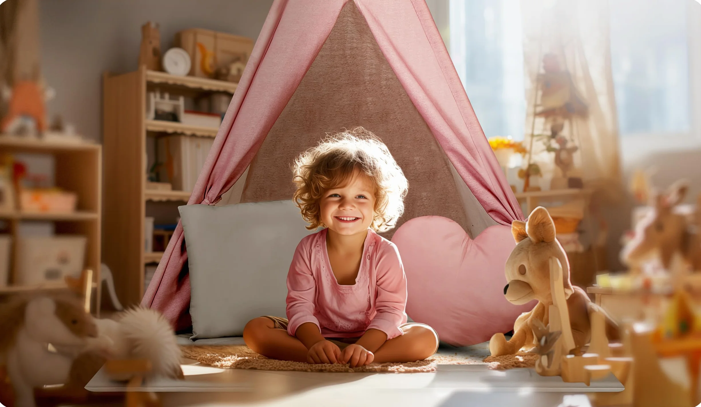 Nukido namiot dla dzieci tipi teepee wigwam z girlandą, poduszkami, dużą matą i stabilizatorem różowo-szary
