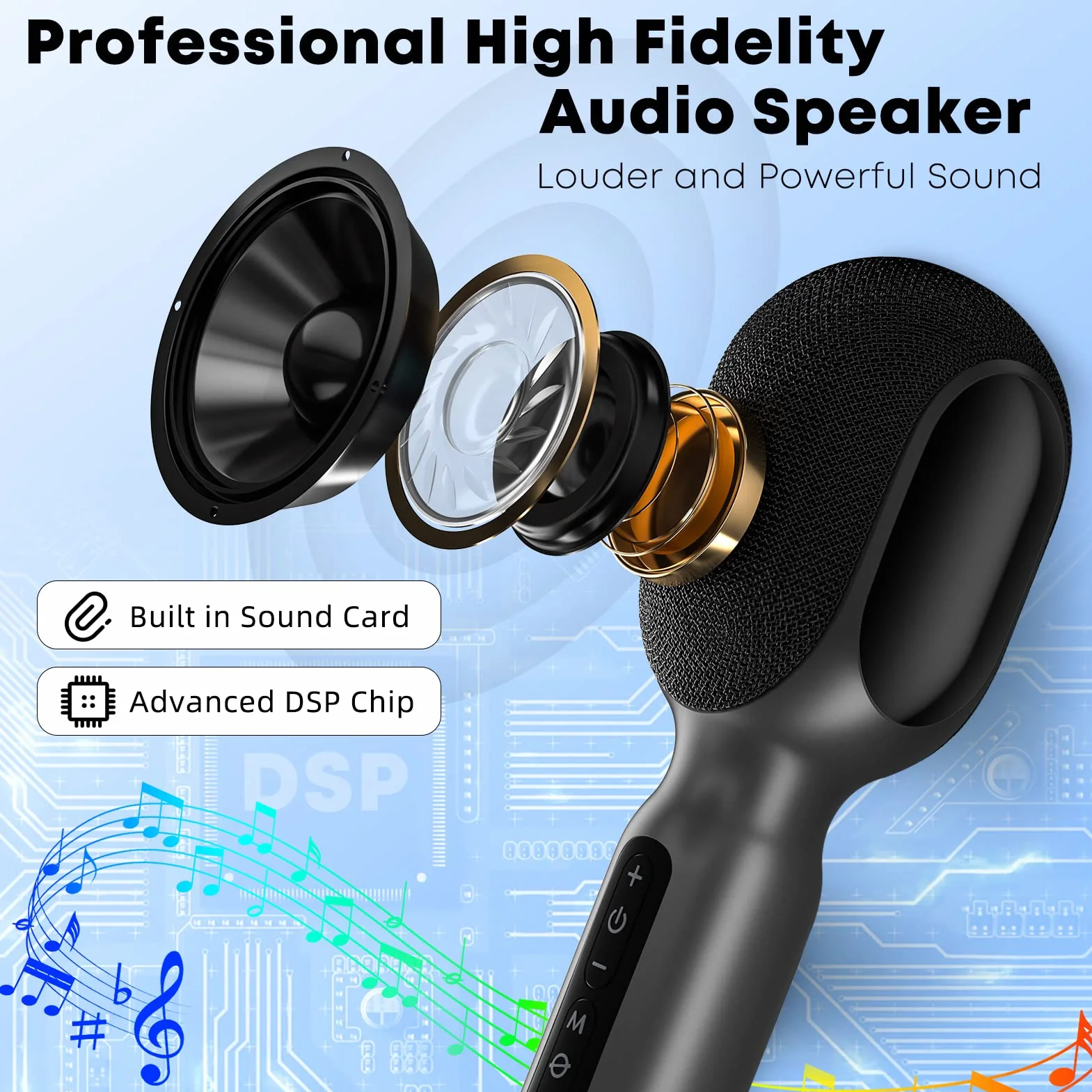 StageSound Mikrofon do karaoke, bezprzewodowy Bluetooth LED, przenośny zestaw dla dzieci, nagrywanie muzyki, tryb akompaniamentu, domowe urządzenie do karaoke, kompatybilny z systemem iOS Android FM w