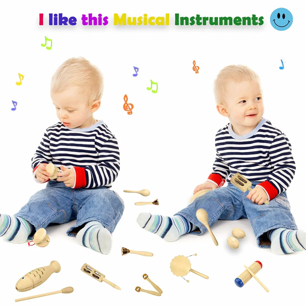 Drewniane instrumenty muzyczne, 27 szt. instrumentów perkusyjnych dla niemowląt, dzieci i małych dzieci, zestaw zabawek z czystego drewna, zestaw do rytmu perkusyjnego, prezent dla dziewcząt i