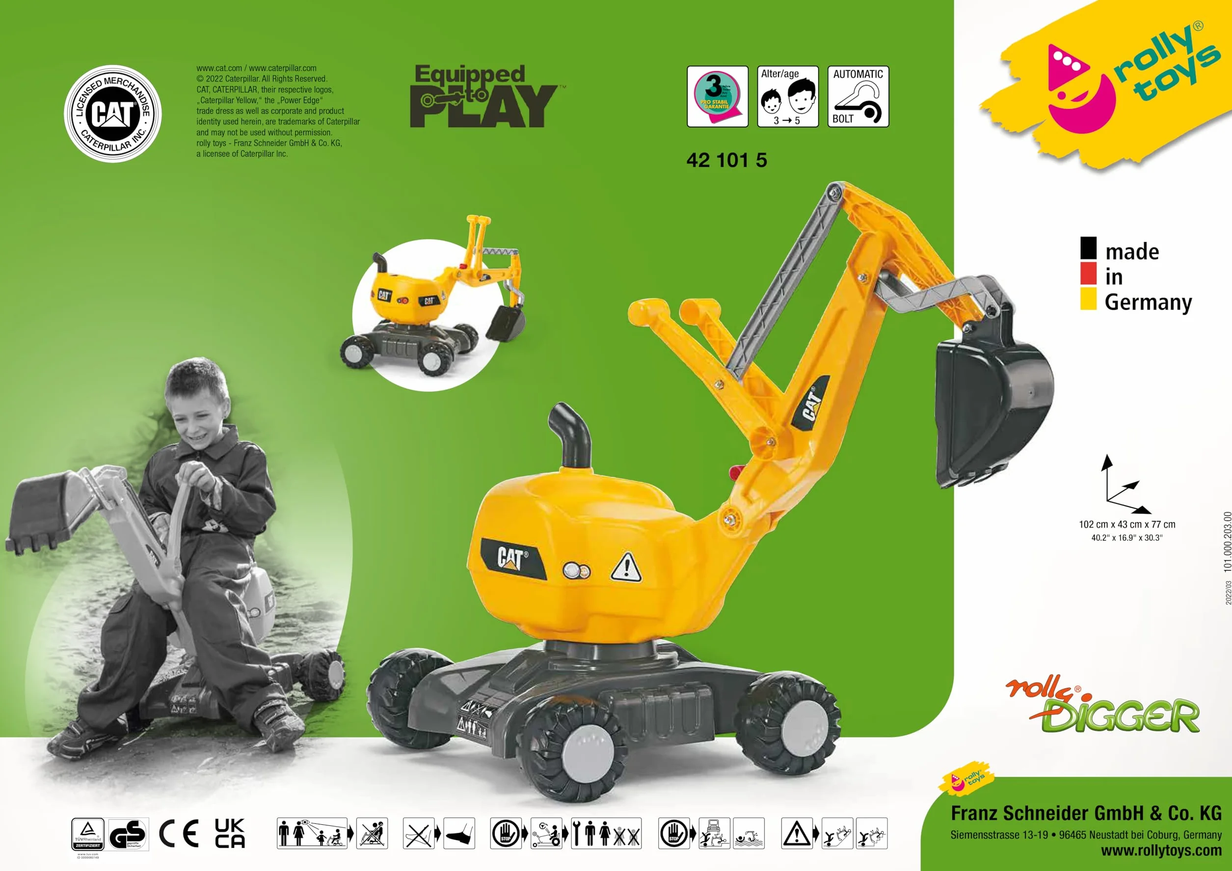 rolly toys RollyDigger CAT | w pełni funkcjonalna koparka z tworzywa sztucznego | 421015