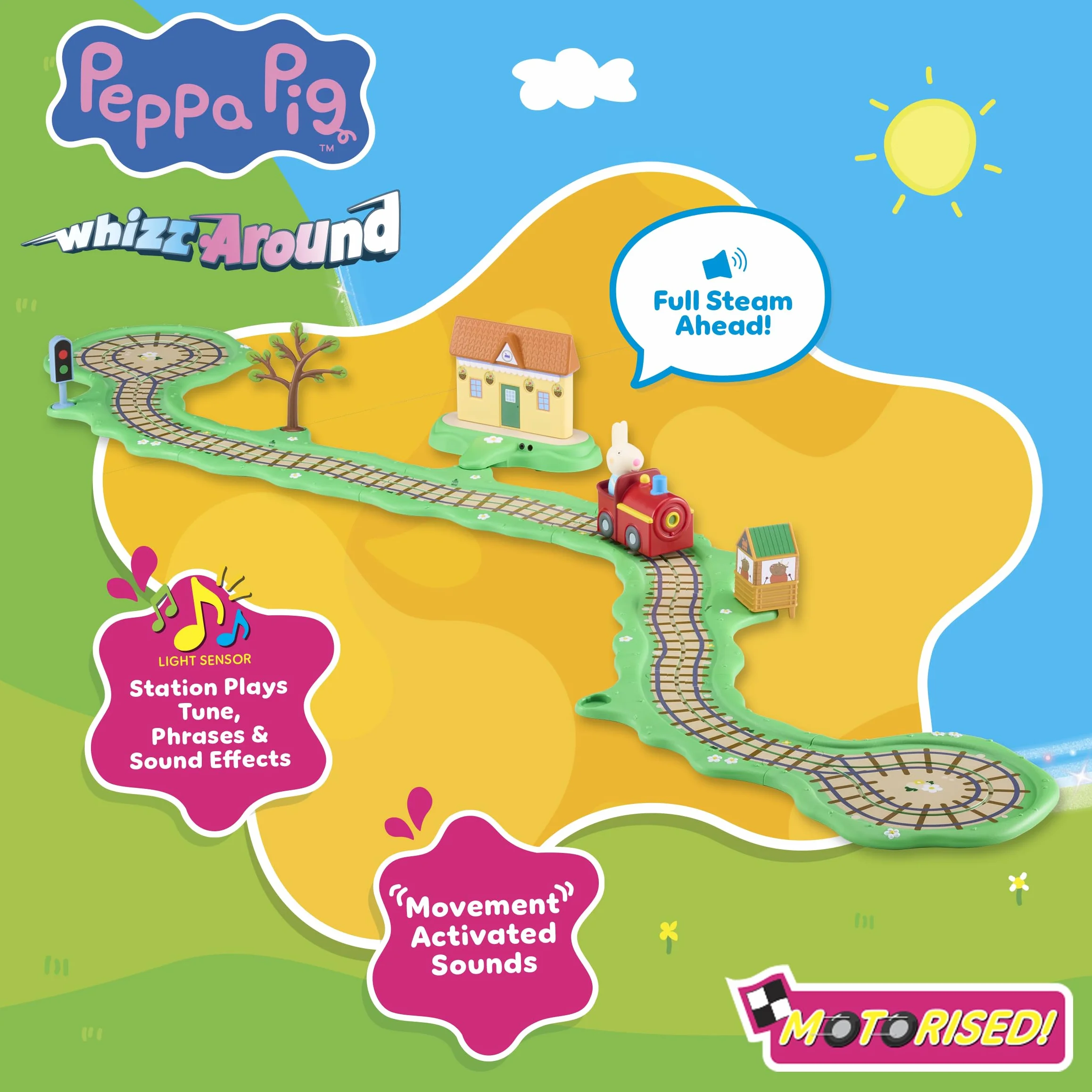 Peppa Pig Whizz Around Clickety Clack Train Set, Motorised Vehicles, Track Toys, Pre-school Toys
