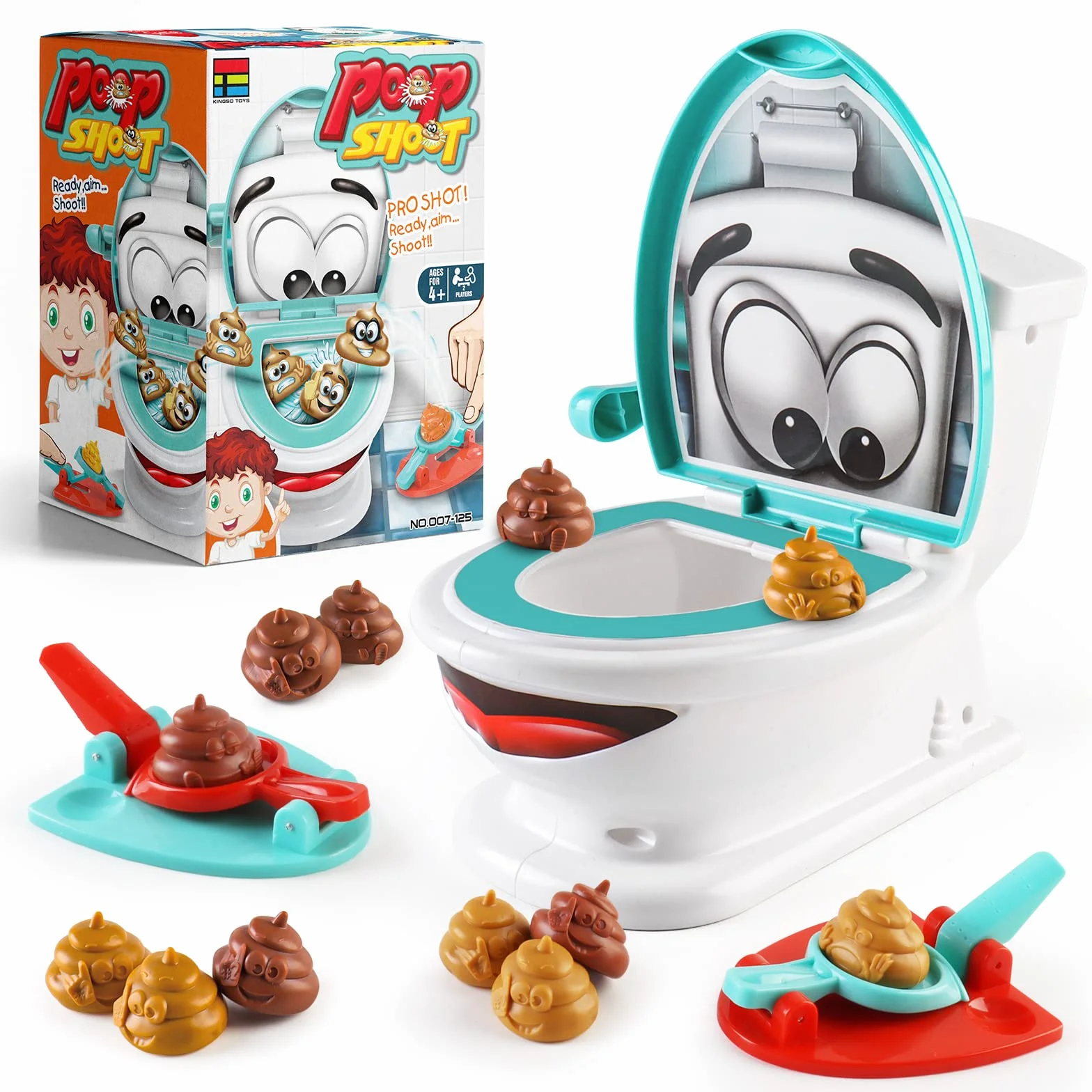 deAO Shoot The Poop Family zabawka, zawiera 12 kulek, 2 wyrzutnie i naklejkę, mini gumowa zabawka do slingshotu, kreatywna gra imprezowa