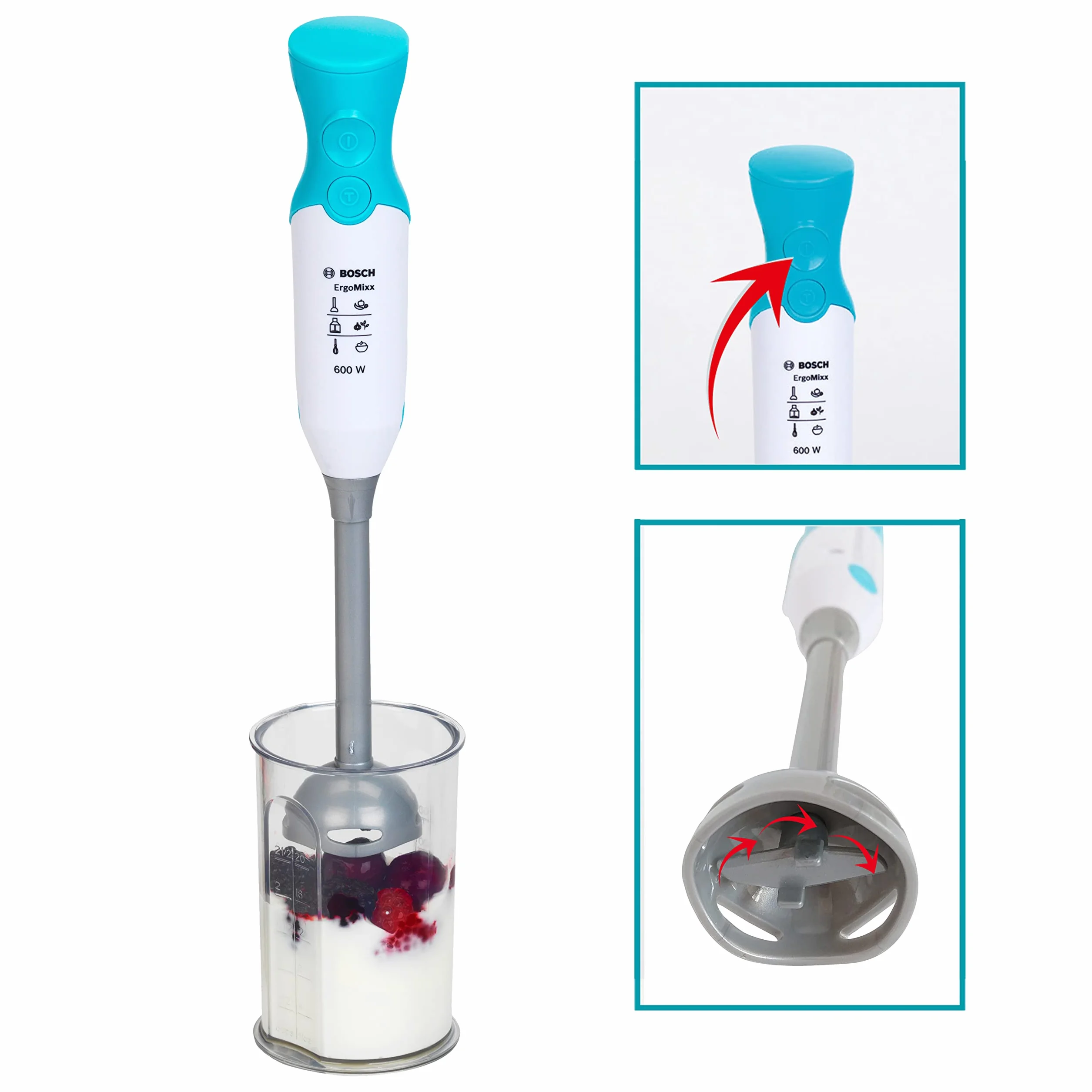 Theo Klein 9532 Blender rczny Bosch | Atrapa bezpieczna dla dzieci, posiada obrotowe pseudoostrza oraz miark | Wymiary: 8 cm x 8 cm x 27,5 cm I Dla dzieci w wieku od 3 lat