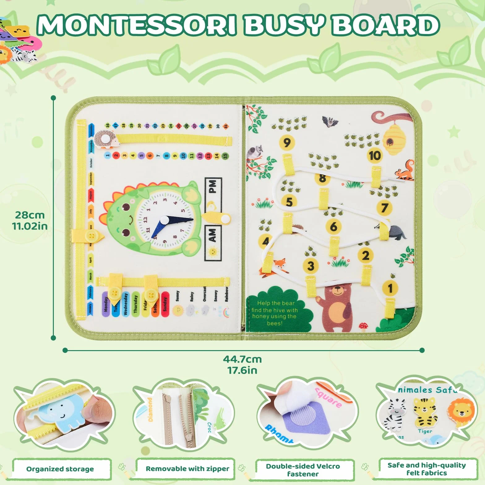 Busy Board, Quiet Book Montessori zabawka dla dzieci od 3, 4, 5, 6 lat, 9 w 1, zabawka motoryczna, zabawka sensoryczna, zabawka edukacyjna, książka o aktywności, zabawka podróżna, prezent dla chłopców