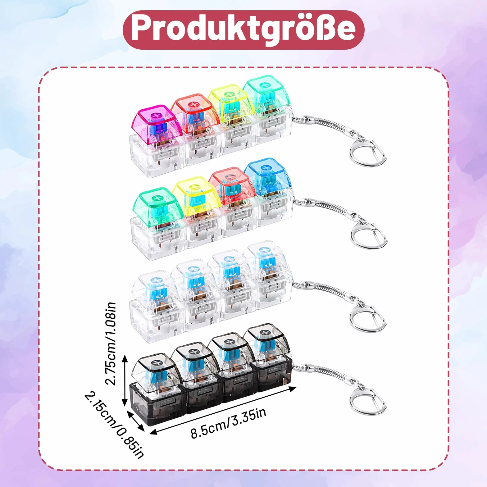 4 sztuki klawiatura Fidget Toy, półprzezroczysta mechaniczna zabawka, breloczek do kluczy, antystresowy, dla dorosłych, do biura, na podróż, na co dzień