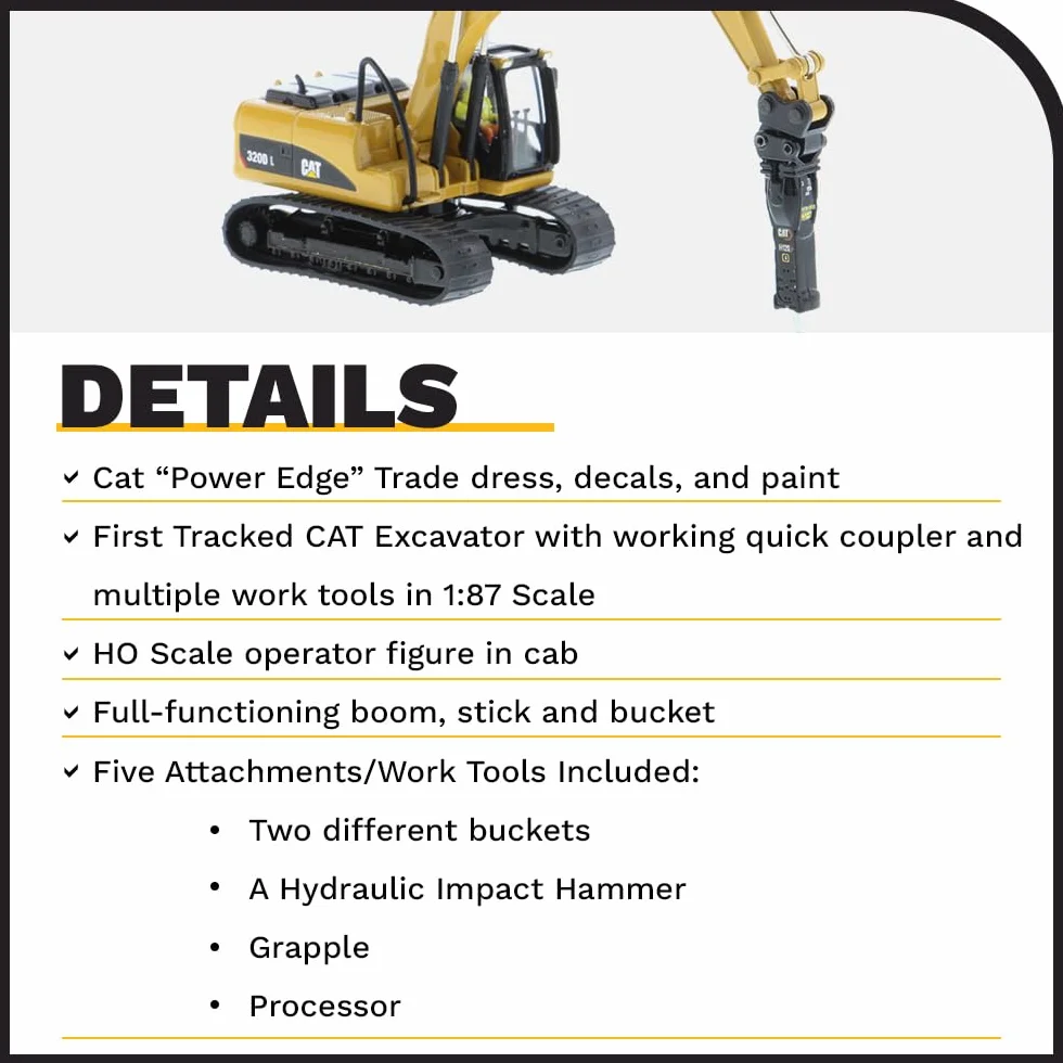 Caterpillar Diecast Masters 85652 - Koparka gąsienicowa z akcesoriami 320D, skala 1:87, ok. 11,7 x 4,5 x 4,8 cm, 14 lat i więcej