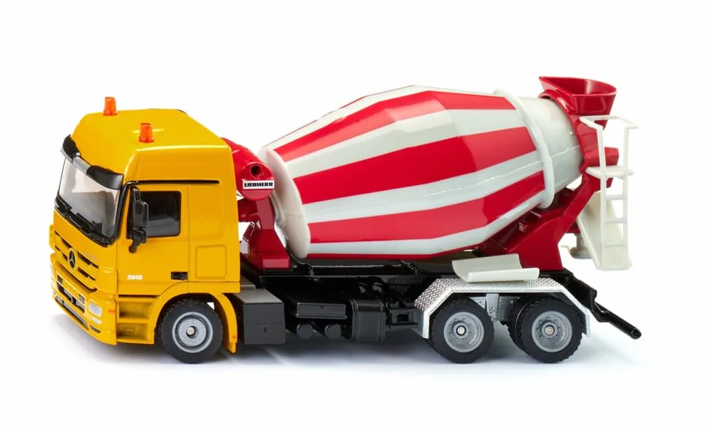 siku 3539, Mercedes-Benz Betoniarka-samochód z zabudową Liebherr, 1:50, Metal/tworzywo sztuczne, Żółty/Czerwony, Zabawka na budowę, Obracany bęben
