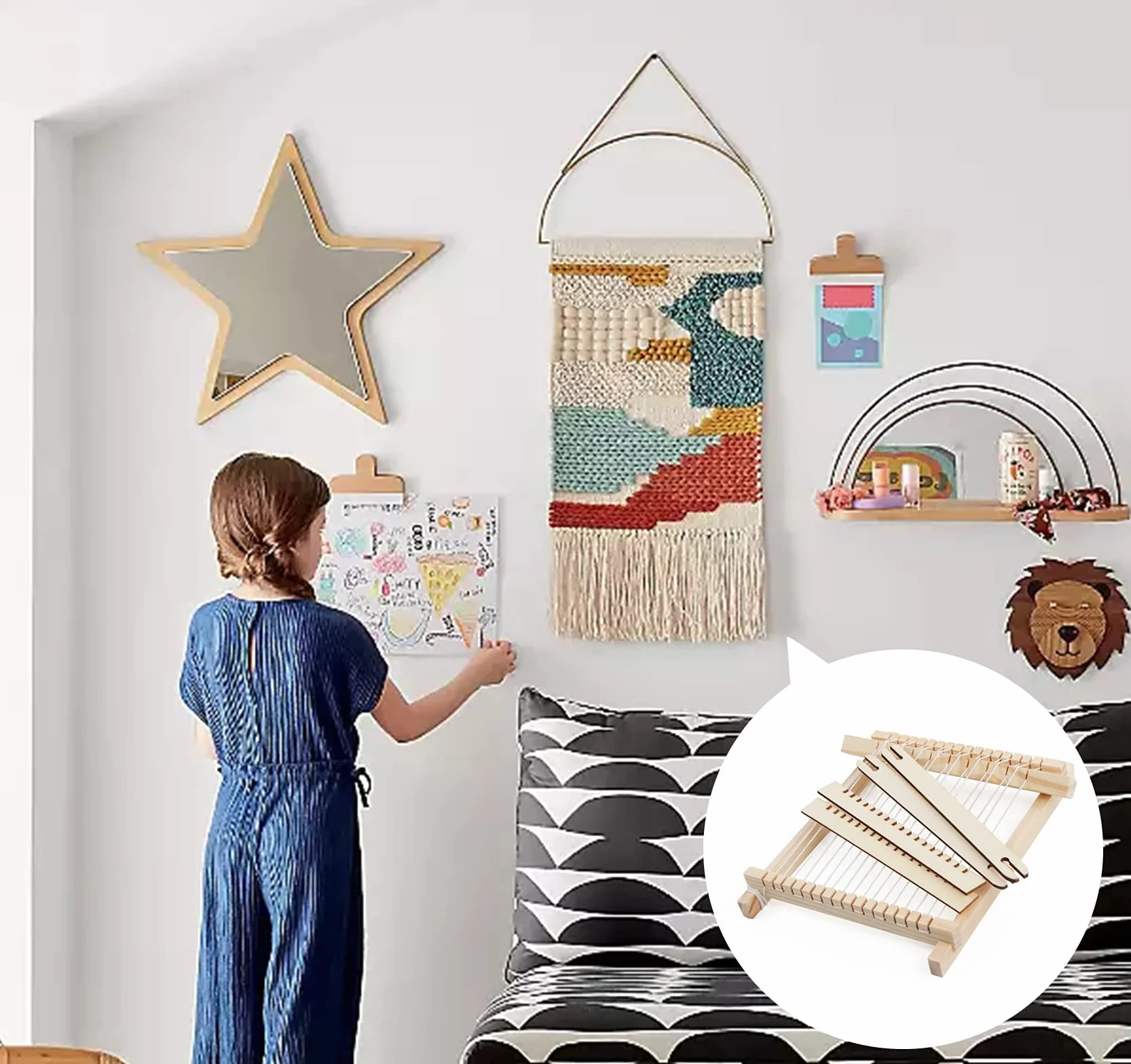 Zestaw do tkania dla dzieci - DIY drewniany ram tkacki 22 x 17 cm z kolorową wełną i akcesoriami - Idealny dla początkujących