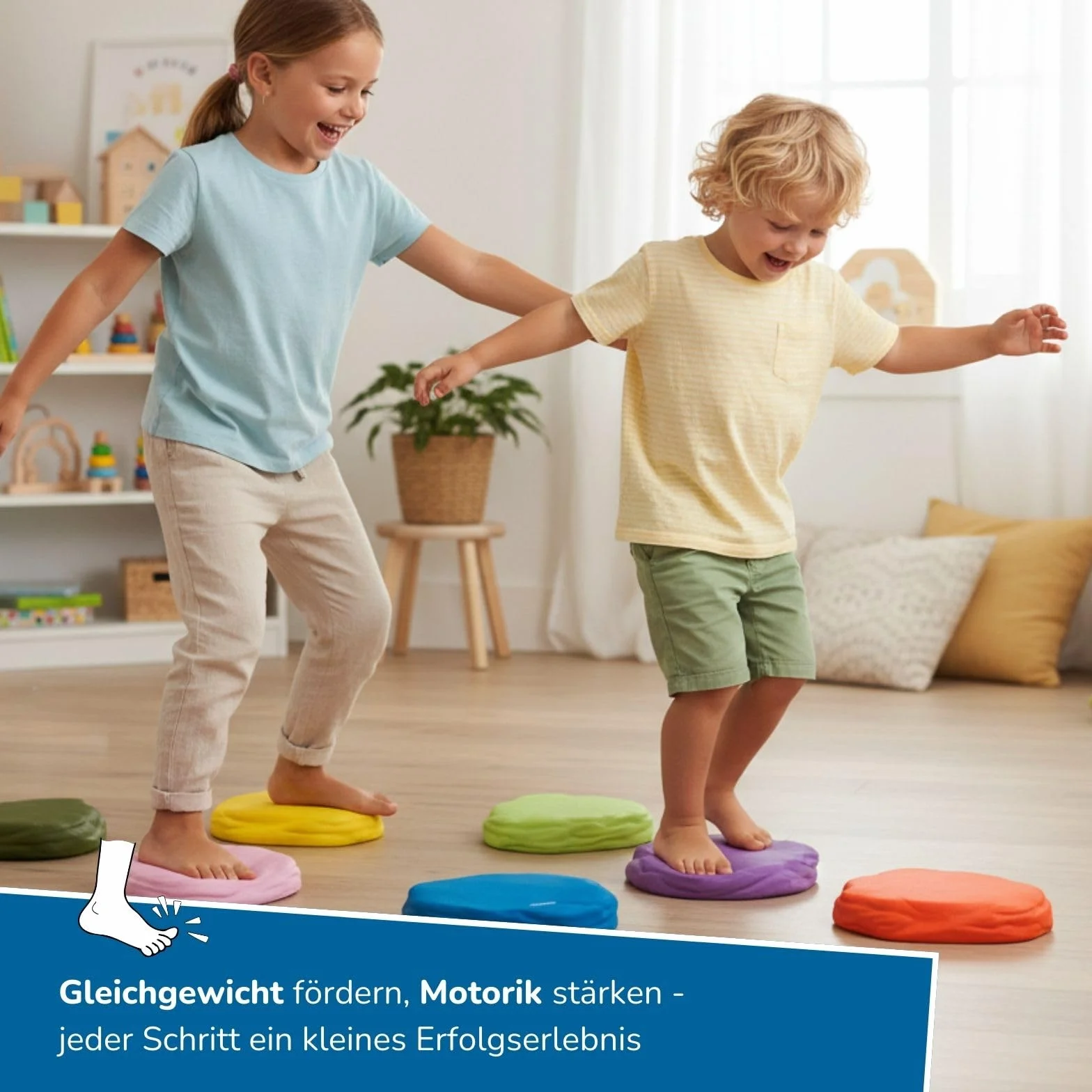 alldoro 60800 Soft Balancer kamienie – 8 kamieni z elastycznej pianki dla dzieci od 3 lat, każdy 18 x 15 cm, kolorowy
