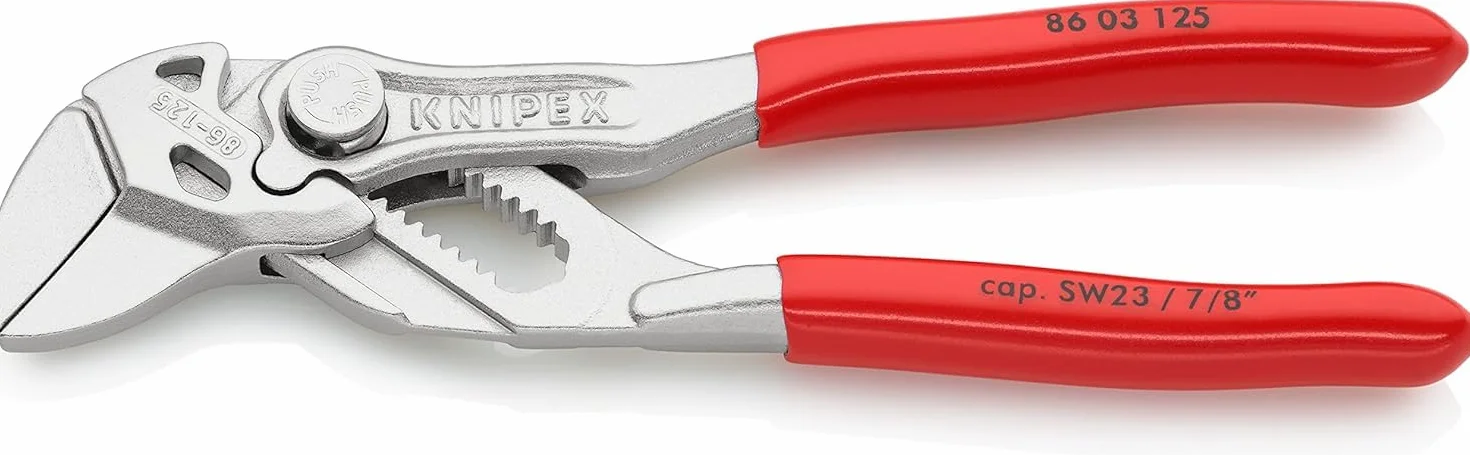 KNIPEX Szczypce-klucz mini szczypce i klucz w jednym narzędziu w opakowaniu z zawieszką chromowany z tworzywa sztucznego, powlekane 125, 86 03 125 SB