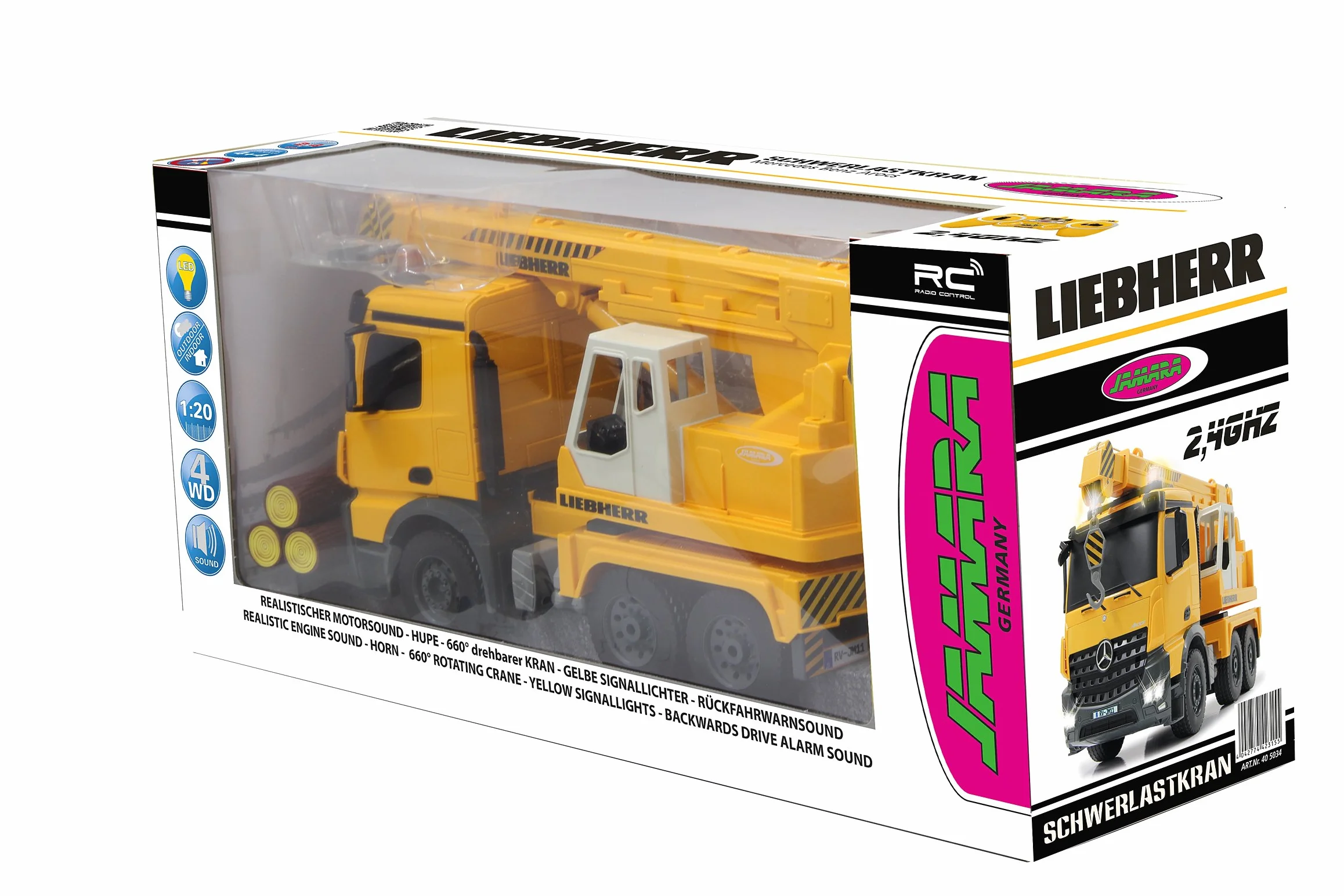 Jamara - 405034 - Żuraw olbrzymy - Mercedes Liebherr - 2,4 GHz - Skala 1/20 - Żółty