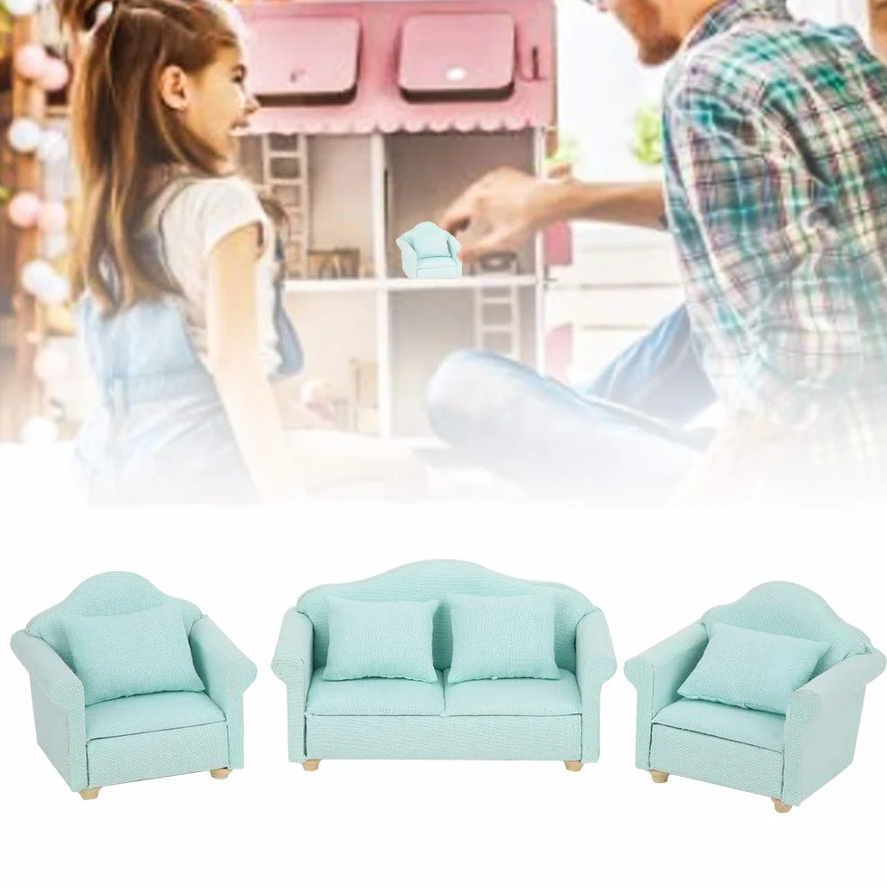3 szt. Sofa do domku dla lalek, 1:12 mini meble do domku dla lalek ręcznie robiona sofa zestaw poduszek dla lalek akcesoria meblowe kolor matcha