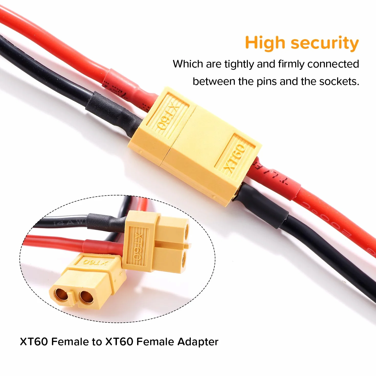 XT60 Przewód Przedłużający, XT60 Żeński do Żeński Wtyk Złącza, z 30cm 14AWG Silikonowym Kablem, do Akumulatora RC LiPo