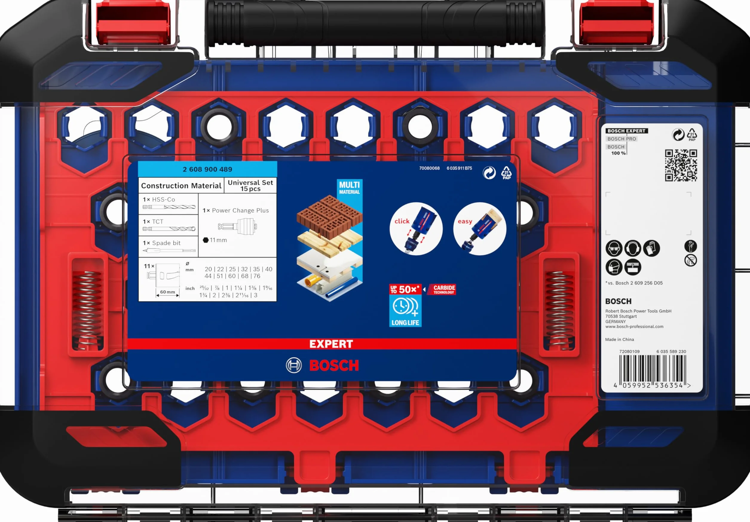 Bosch 11x Zestawy piły otwornic EXPERT Construction Material (do Miękkie drewno, Płyta wiórowa, Ø 20-76 mm, Professional Akcesoria Wiertarki/Wkrętarki)