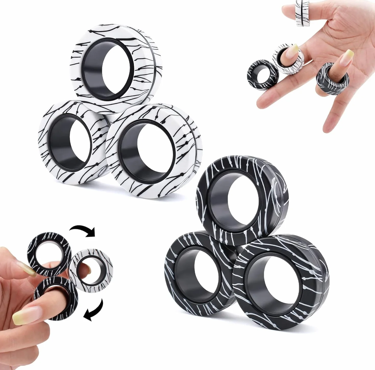 Magnetyczne pierścienie ADHD, zabawka fidget toys dla dorosłych, 6 sztuk, fajne magnesy antystresowe, dla dzieci, nastolatków, prezenty dla dzieci w wieku 3-6-8 lat i starszych chłopców