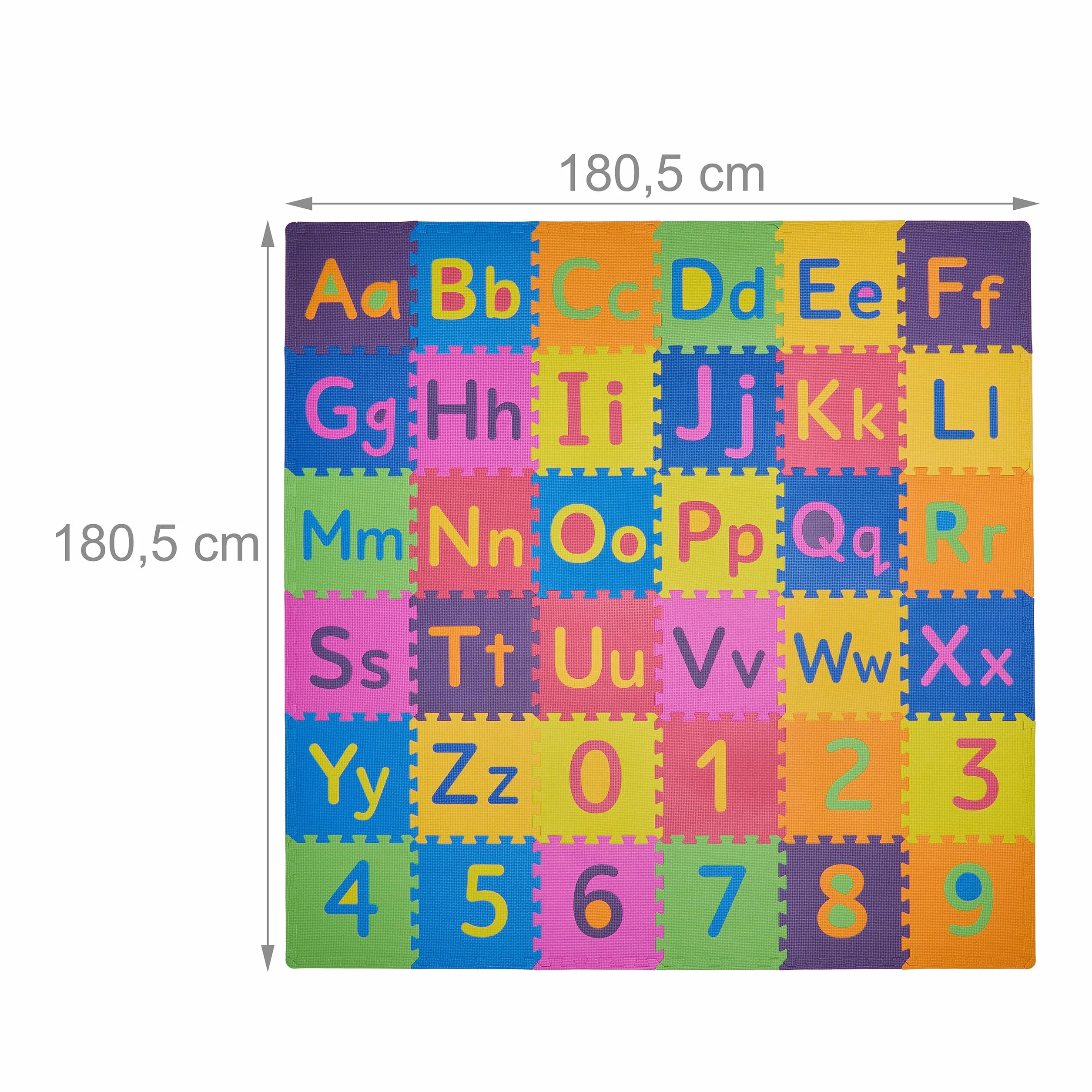 Relaxdays Dywan dziecięcy Puzzle ABC i cyfry, mata do zabawy dla dzieci, 180,5 x 180,5 cm, guma piankowa, wielokolorowa, stal