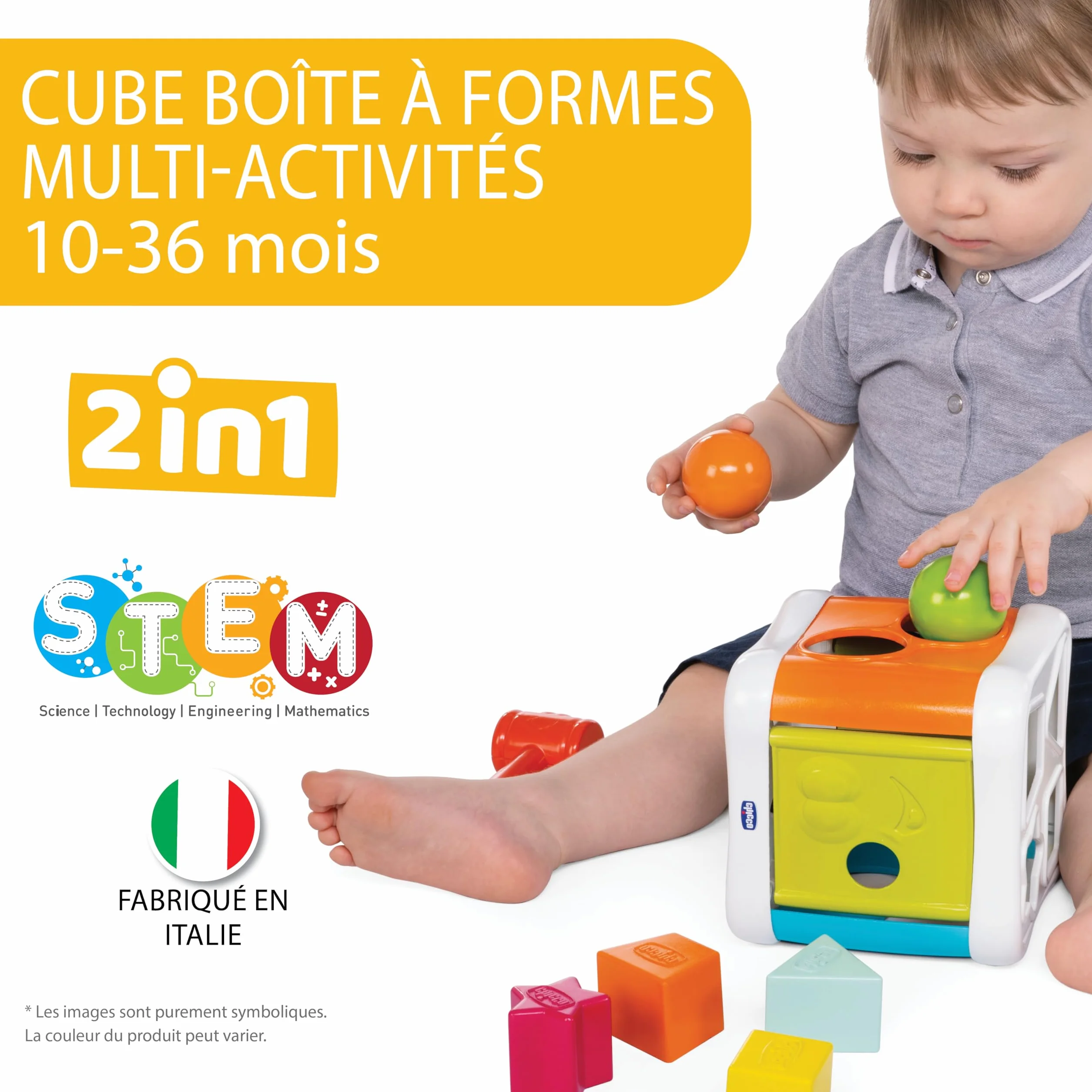 Chicco Przebijanka i Sorter 2w1, Gra Edukacyjna dla dzieci 10 miesięcy, 3 lata, z 4 Geometrycznymi Kształtami, 2 Kulami i Zabawkowym Młotkiem, Wielofunkcyjna